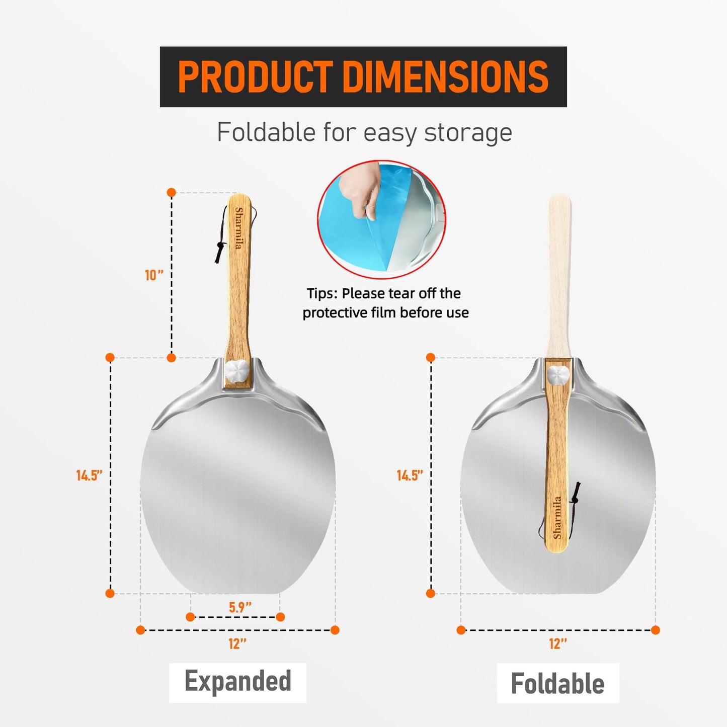 Pizza Peel 12 inch Aluminum Pizza Spatula,Upgraded Apple Shaped Pizza Paddle with Foldable Handle for Easy Storage,Sharmila Professional Pizza Spatula Paddle for Home Pizza Making
