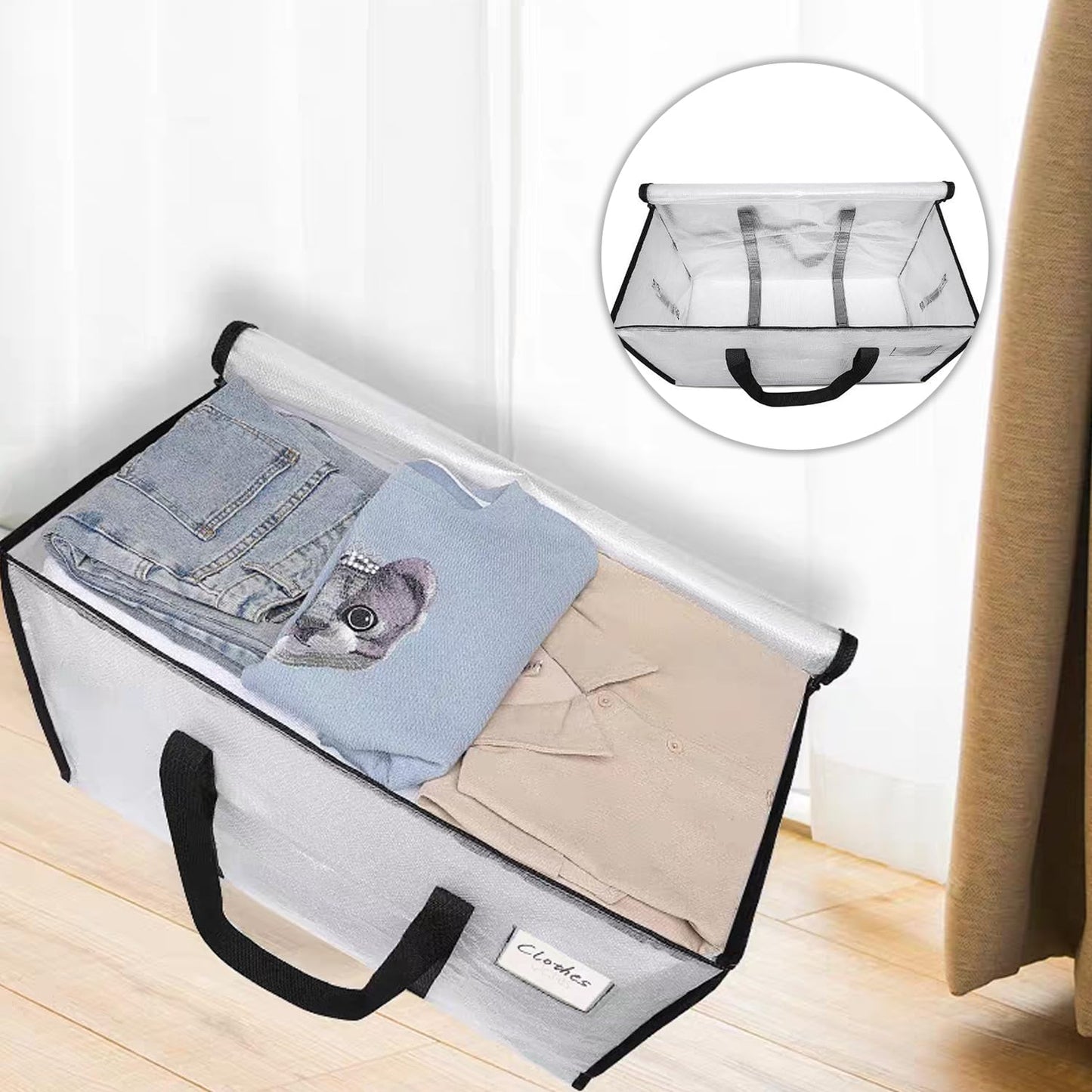 1Pack Large Moving Bags with Zippers & Carrying Handles, Heavy Duty Storage Tote Moving Boxes ，Space Saving (Clear, 1 Pack)