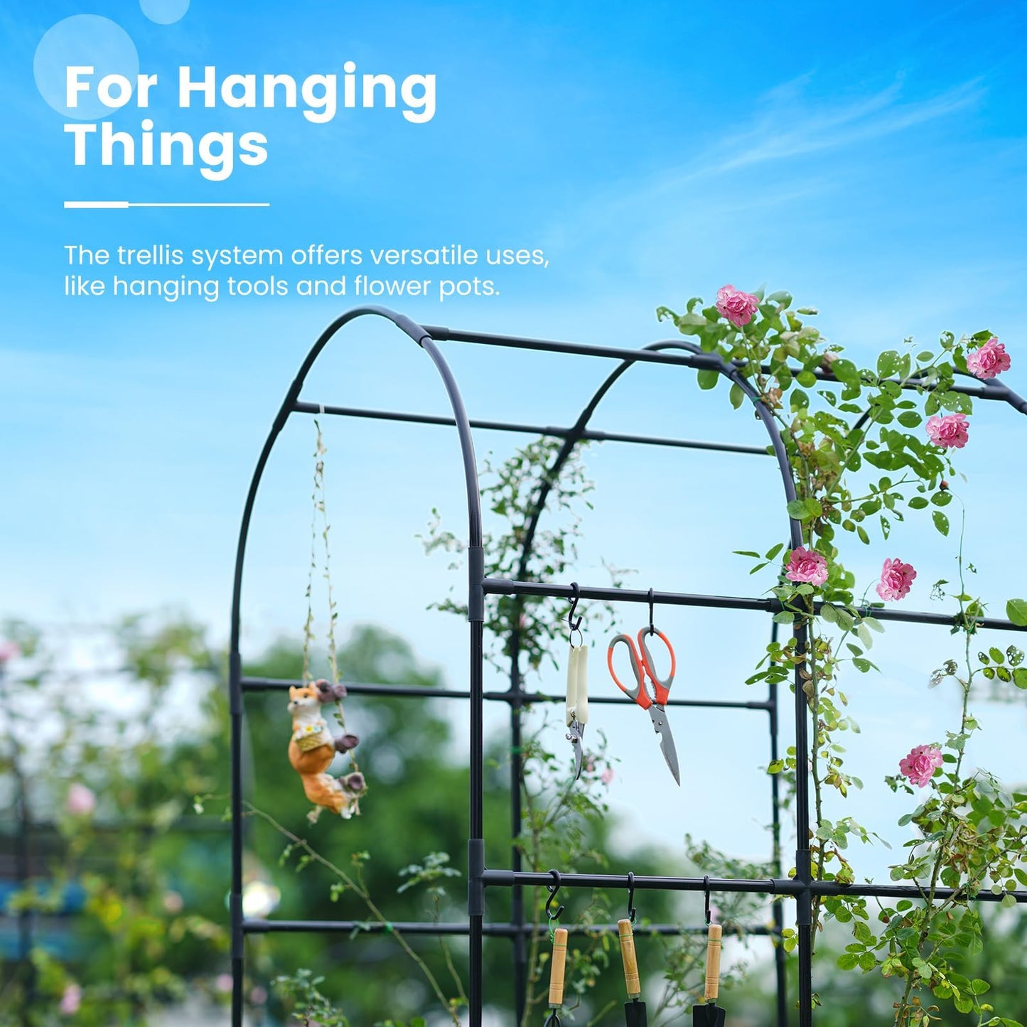 KING BIRD Raised Garden Bed with Arched Trellis Galvanized Planter Garden Box Outdoor for Gardening, Climbing Vegetables, Flowers, Dark Grey, 5.9x2.95x0.98 Ft