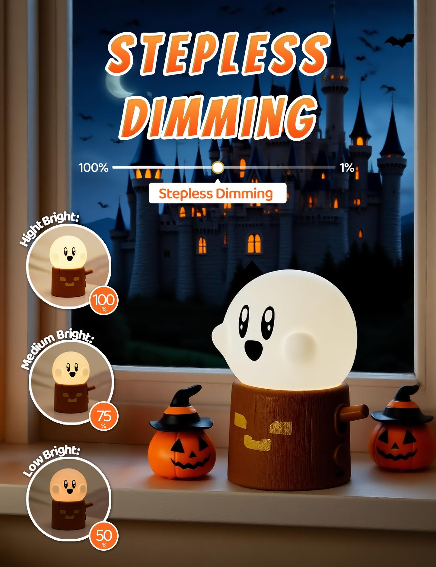 BANDIANCY Ghost Stumps Lamp, Cute Ghost LED Night Light, Halloween Party Decorations Indoor, Halloween Centerpieces Decorations for Table, Shelf, Fireplace