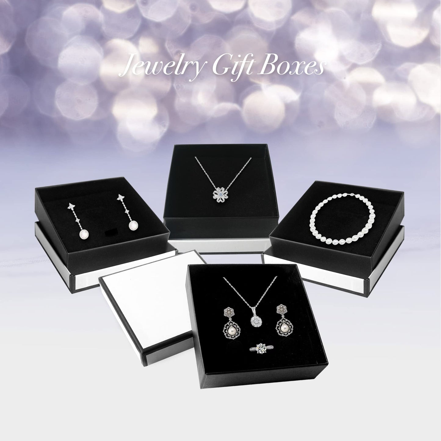 PTSGCAI 24 Pack Jewelry Gift Boxes - Necklace, Earring, Ring Boxes (Square, 3.5 x3.5 x1.2 Inches, Cotton Filled Cardboard Paper)
