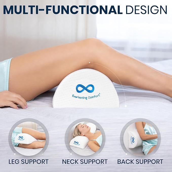 Everlasting Comfort Knee Pillow for Back Sleeping, Comfortable Pure Memory Foam Half Moon Bolster Pillow for Legs - Under Knee Pillow for Sleeping, Leg Pillow for Back Pain