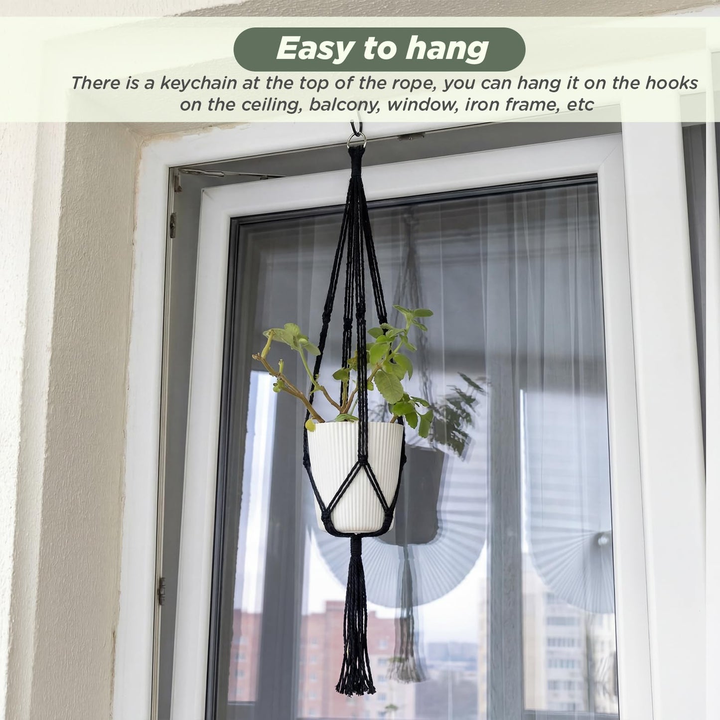 EBOOT 2 Pack 48 Inch Large Macrame Plant Hanger Rope to Hang Flower Pot Plant Holder for Indoor Outdoor Decorations, 4 Legs (Black)