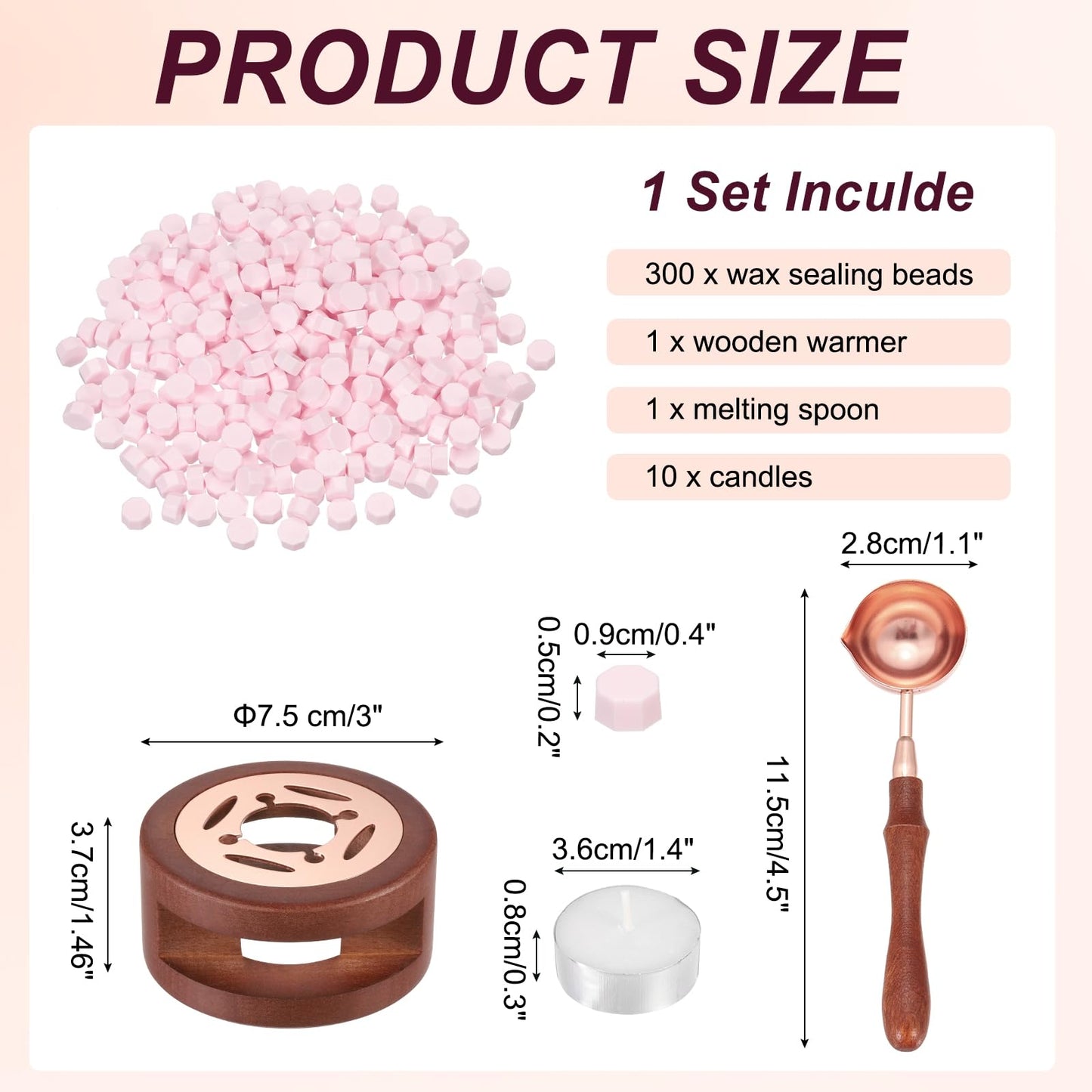 PATIKIL Wax Seal Kit, 300 Pcs Wax Sealing Beads, Wooden Warmer, Melted Spoon, 10 Pcs Tealight Candles for Envelope Letter Mailing Crafts DIY, Cherry Pink