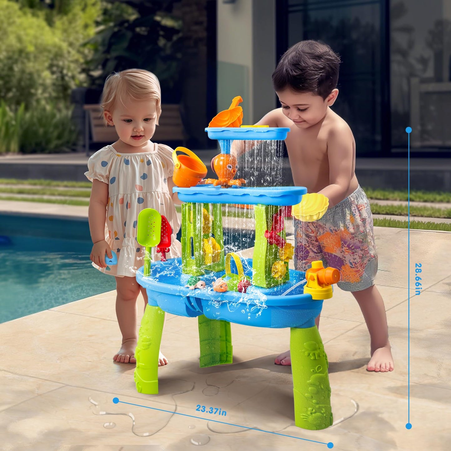 AuntyFey Water Table for Toddlers 1-3-5, Toddler Sand Table, Kids Water Table with Umbrella for Outside Kids Ages 4-8, Blue