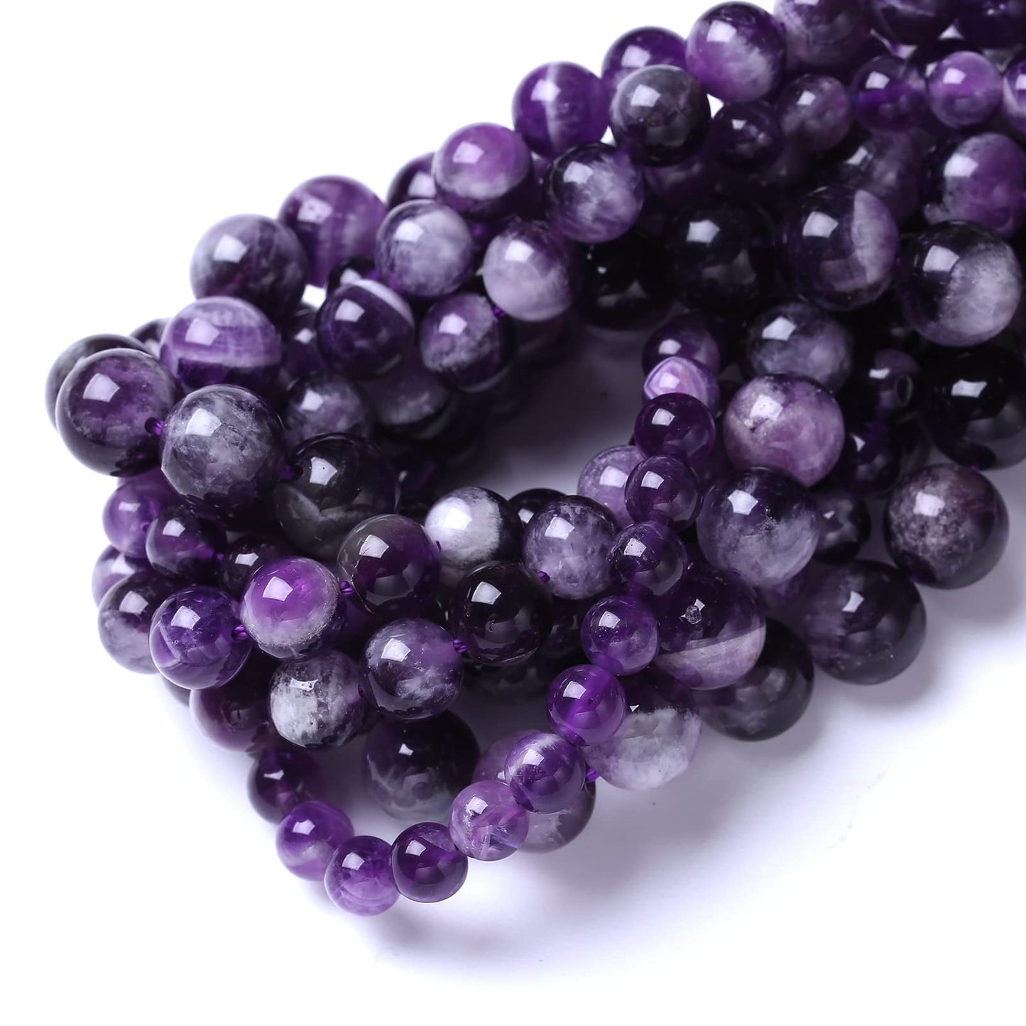 45PCS 8MM Beads Natural Purple Dream Lace Amethysts Stone Round Loose Beads Gemstones for Jewelry Making DIY 15Inches