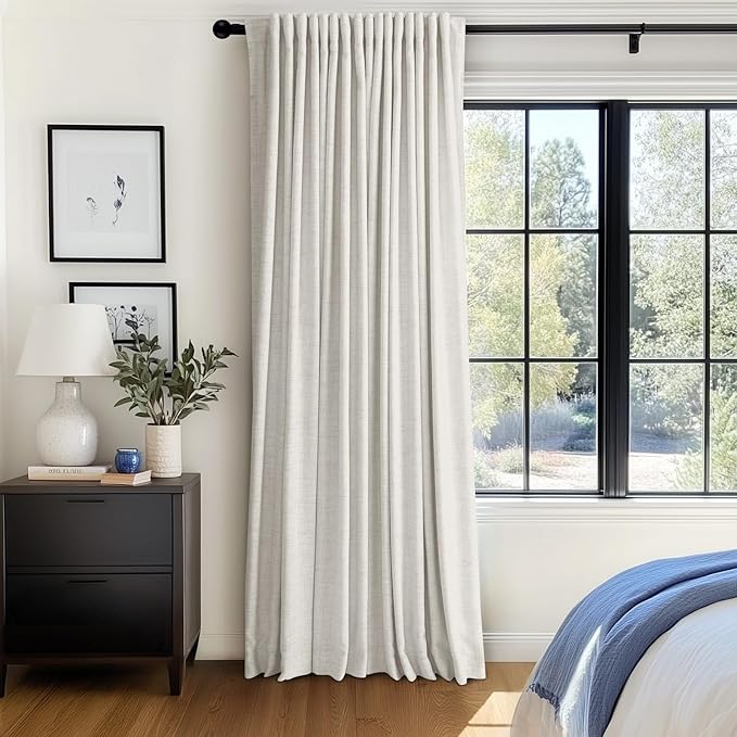 100% Blackout Shield Linen Blackout Curtains for Bedroom 84 Inches Long, Back Tab/Rod Pocket Living Room Drapes, Thermal Insulated Blackout Curtains 1 Panel Set, 100" W x 84" L, Beige