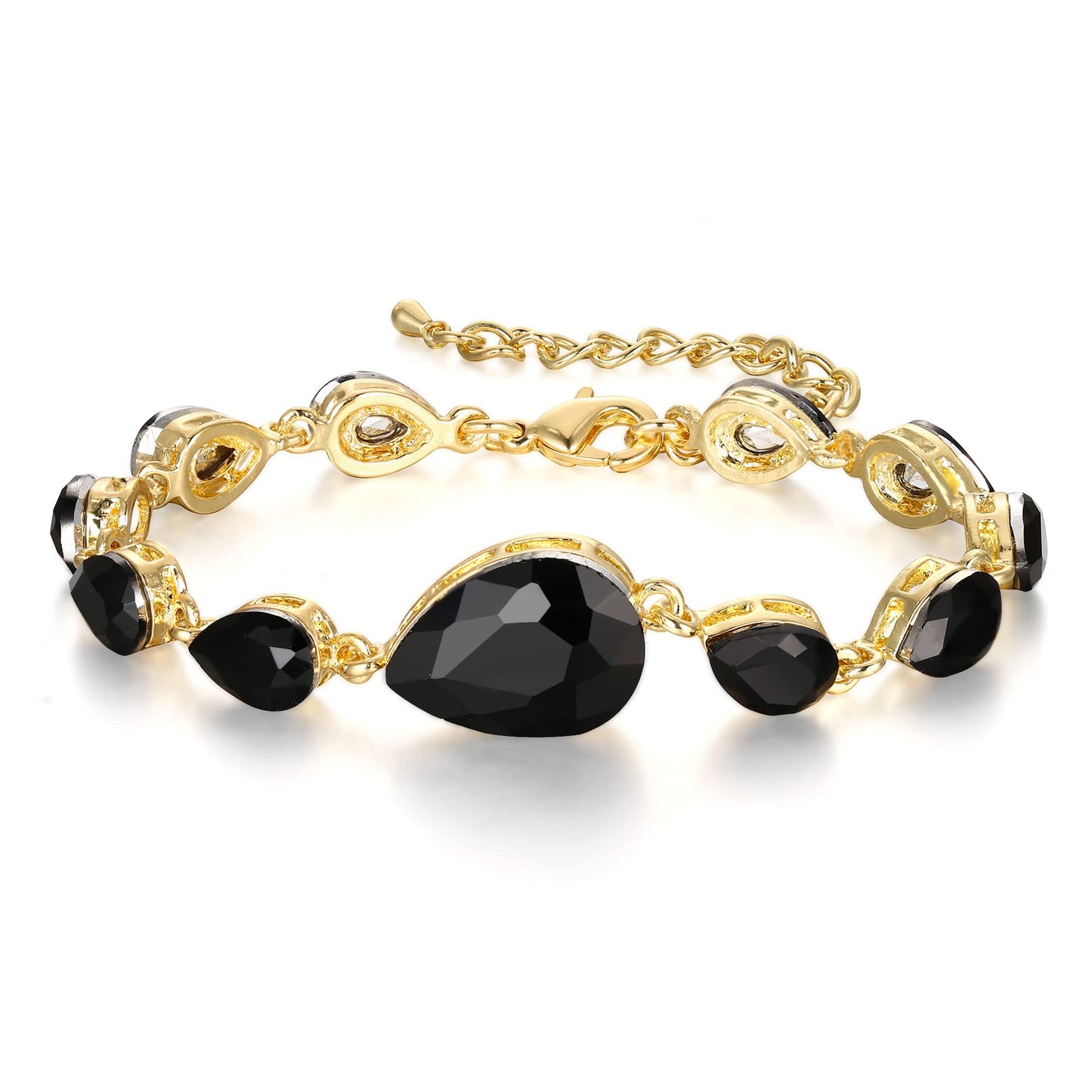 BriLove Wedding Bridal Bracelet for Women Shiny Bling Crystal Multi Teardrop for Party Prom Black