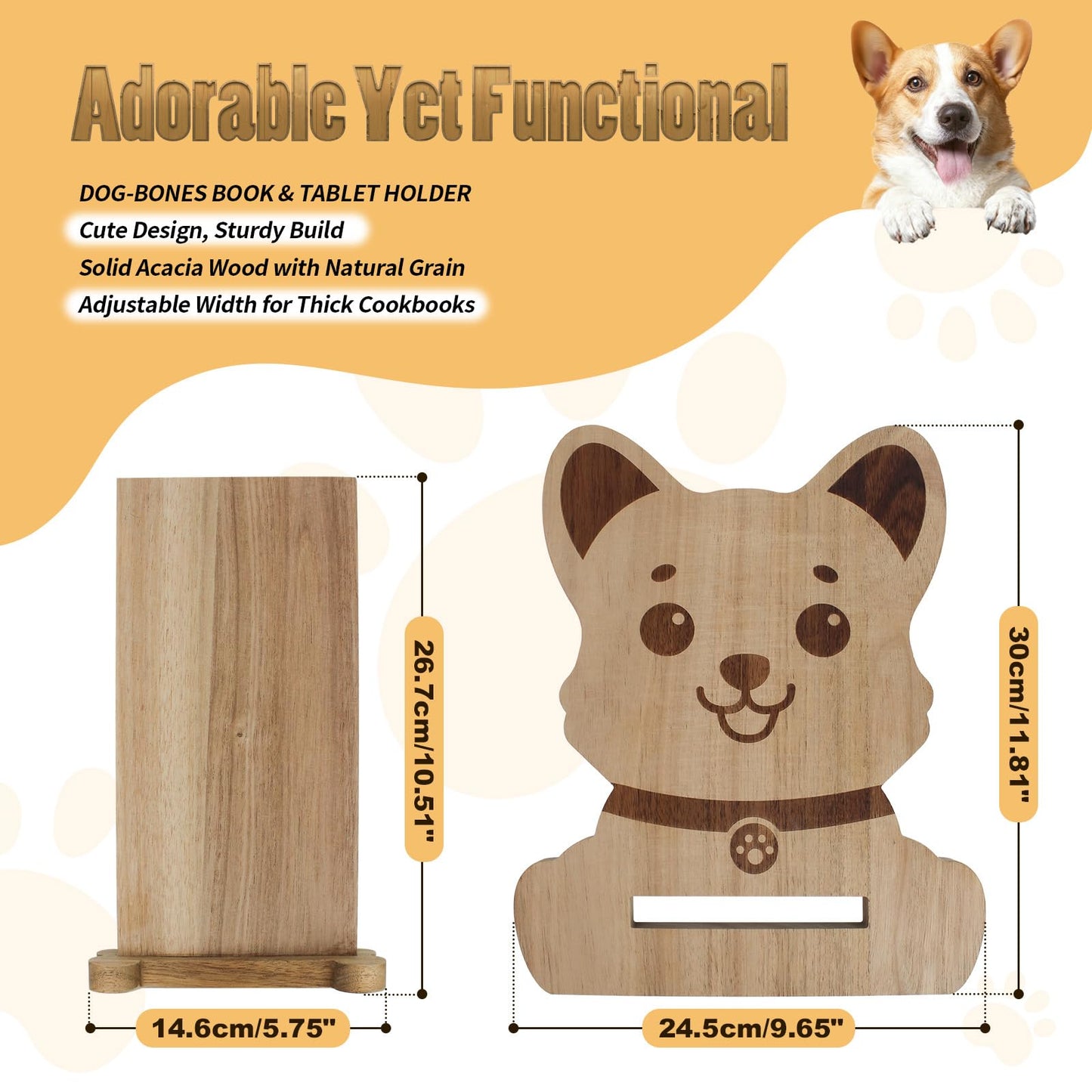 Dog-Shaped Cookbook Stand - Adjustable Recipe Book Holder for Kitchen Counter - Cute & Functional Gift for Dog Lovers Bakers Chefs (Dog)