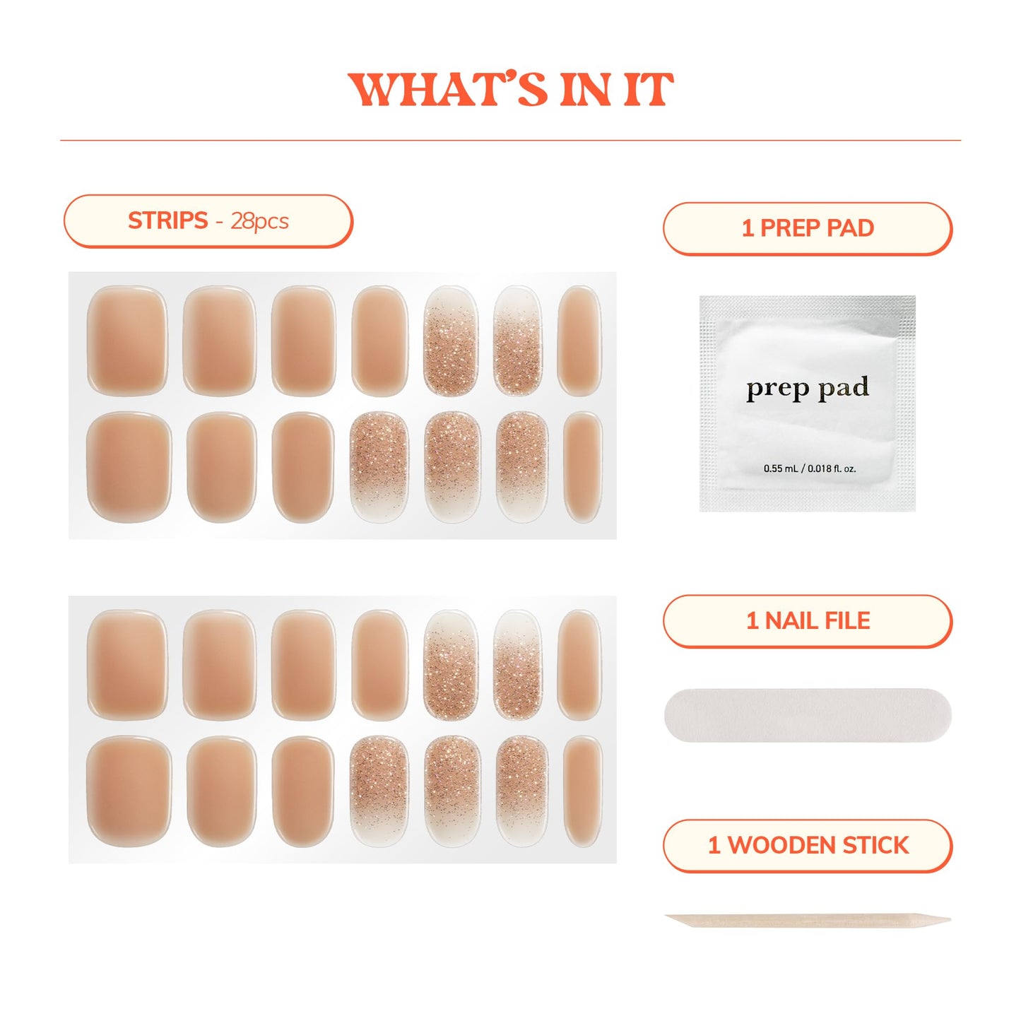 Heyhae Semi Cured Gel Nail Strips | No LED Lamp Needed | Gold, Sparkle | Easy Apply & Remove, Salon Quality | Includes 28 Strips, 1 Prep Pads, Nail File & Wooden stick - Hey, Silent Night Sparkle