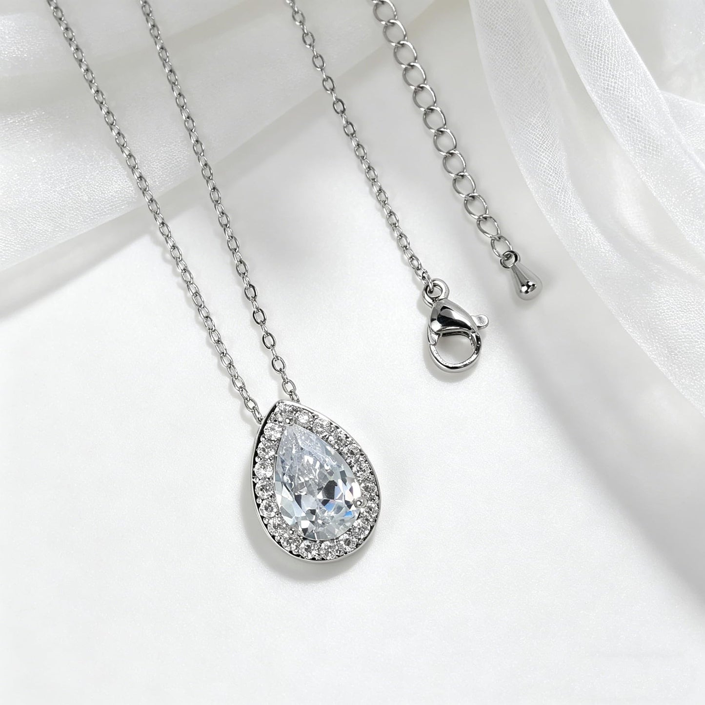 UDYLGOON Teardrop CZ Bridal Jewelry Set Imitation Diamond Earrings Necklace Bracelet for Bride Bridesmaids Wedding Prom Party (Drop-Clear)