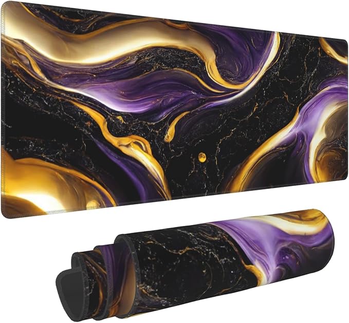 Black Marble Extended Big Mouse Pad Large,XL Gaming Mouse Pad Desk Pad,31.5x11.8inch Long Computer Keyboard Mouse Mat Mousepad with 3mm Non-Slip Base for Home Office Work-Purple and Gold Marble