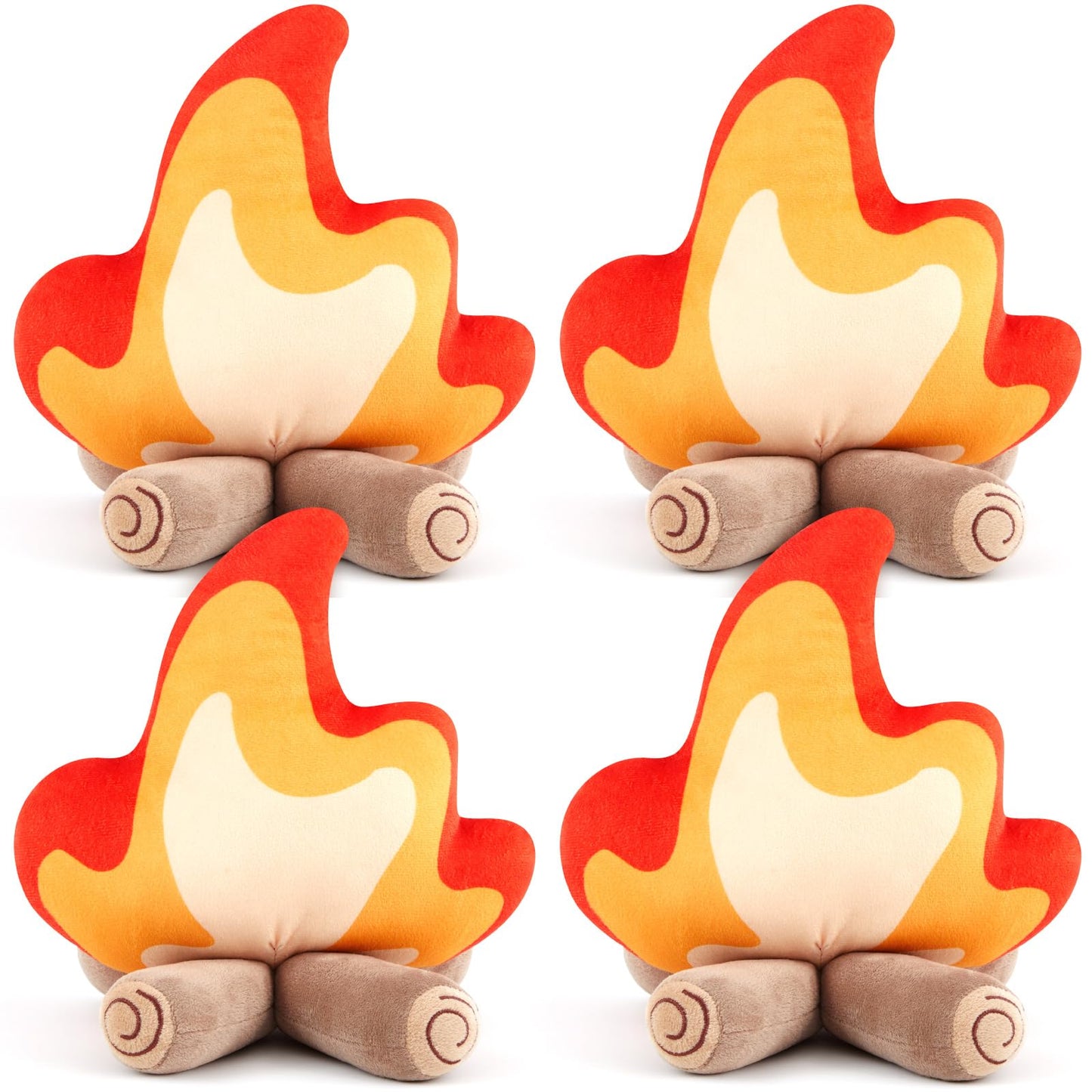 PullCrease 4 Pack Campfire Plush Toys Fake Fire Firewood Plush Pillow for Camping S'More Birthday Party Scene Setting Room Decoration and Woodland Forest Nursery Classroom Decor