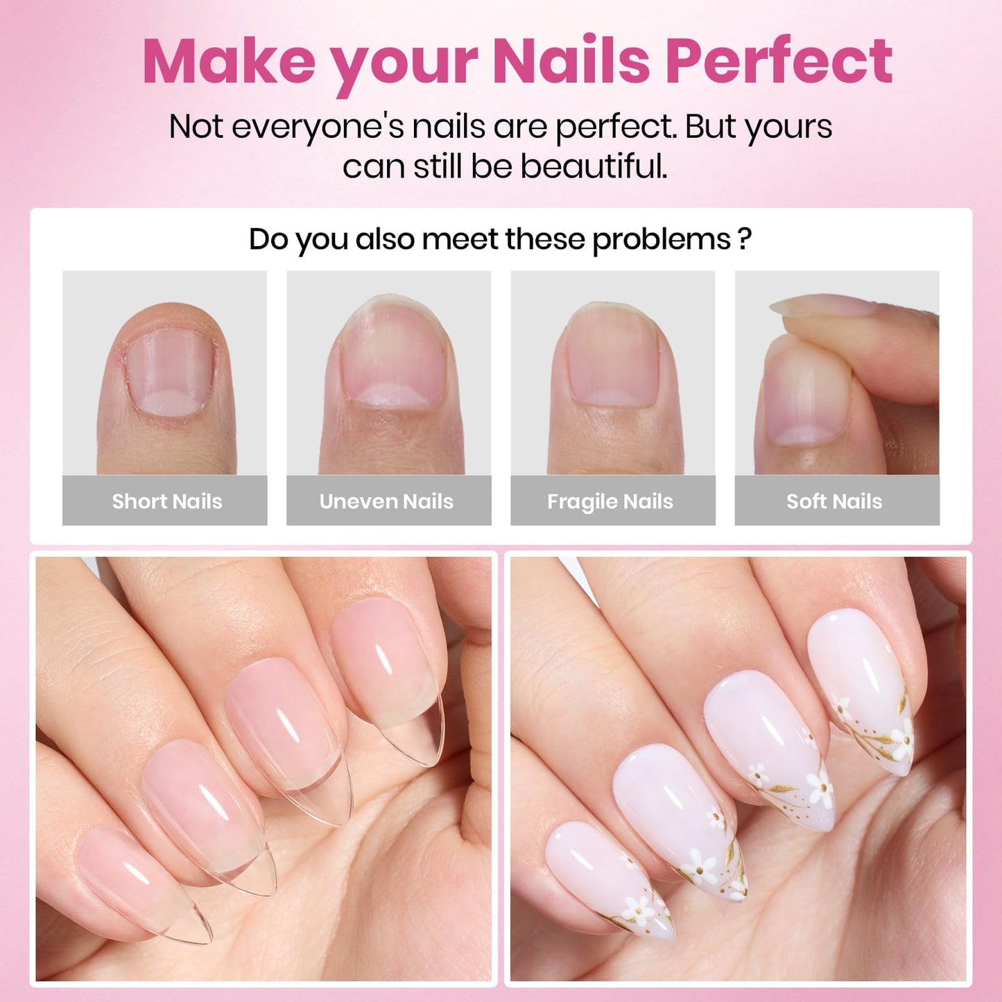 Beetles Gel Nail Tips Flat-X - Almond Coffin Medium, 320pcs 16 Sizes, Pre-Etched Half Matte Full Cover Soft Acrylic False Nail Tips Easy DIY Press on Nail Extension Salon for Flat & Natural Nail Beds