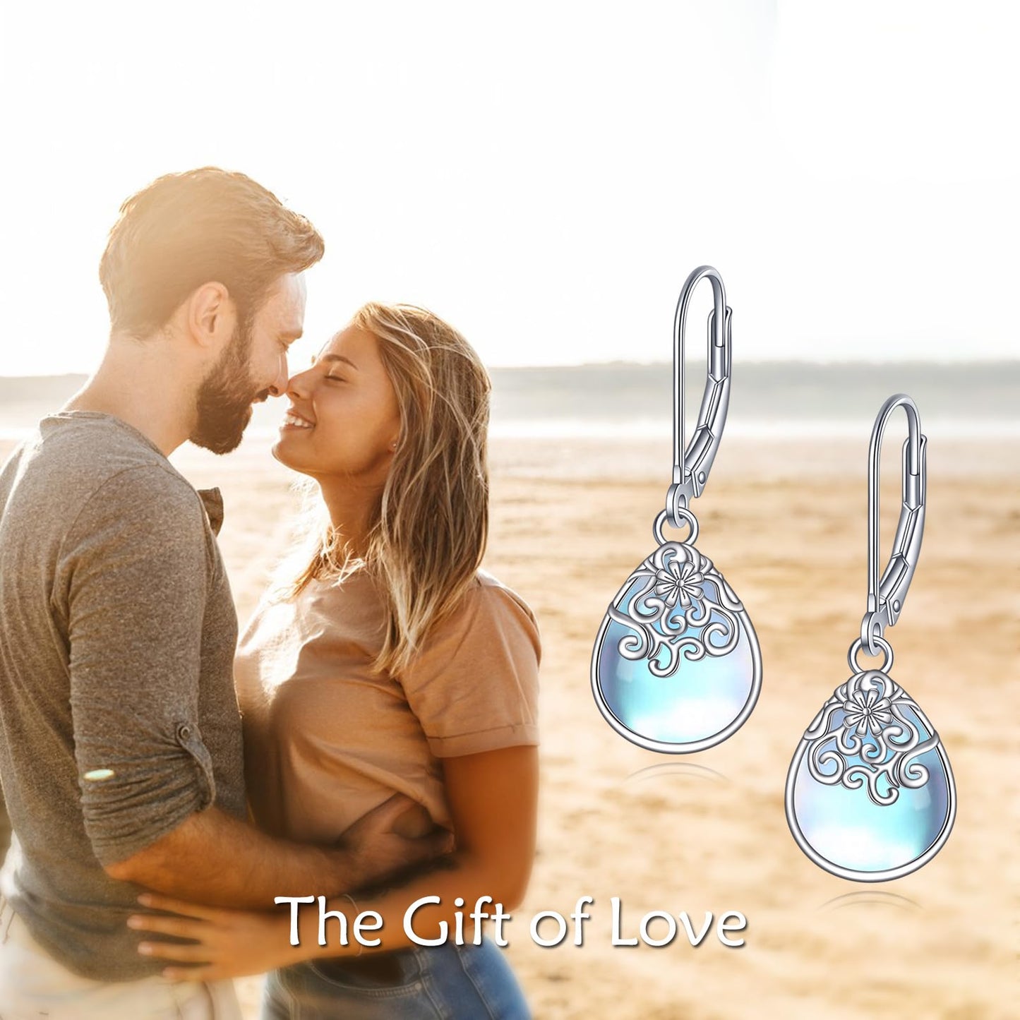 POPLYKE Moonstone Filigree Flower Teardrop Drop Dangle Earrings Sterling Silver Leverback Earrings Jewelry for Women