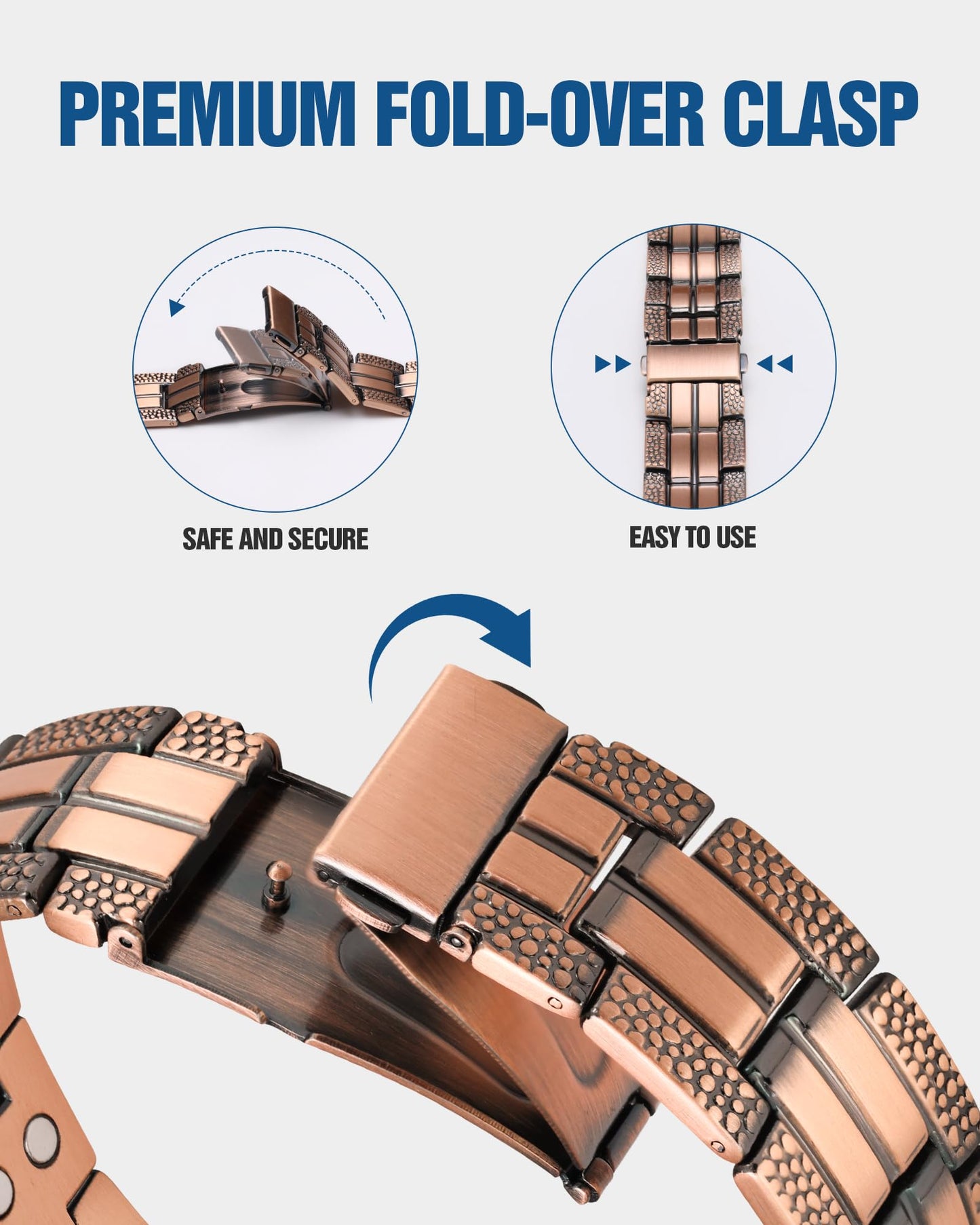 Jecanori 3X Copper Bracelet for Men, Mens Magnetic Copper Bracelets with Premium Fold-Over Clasp Included Adjustable Tool