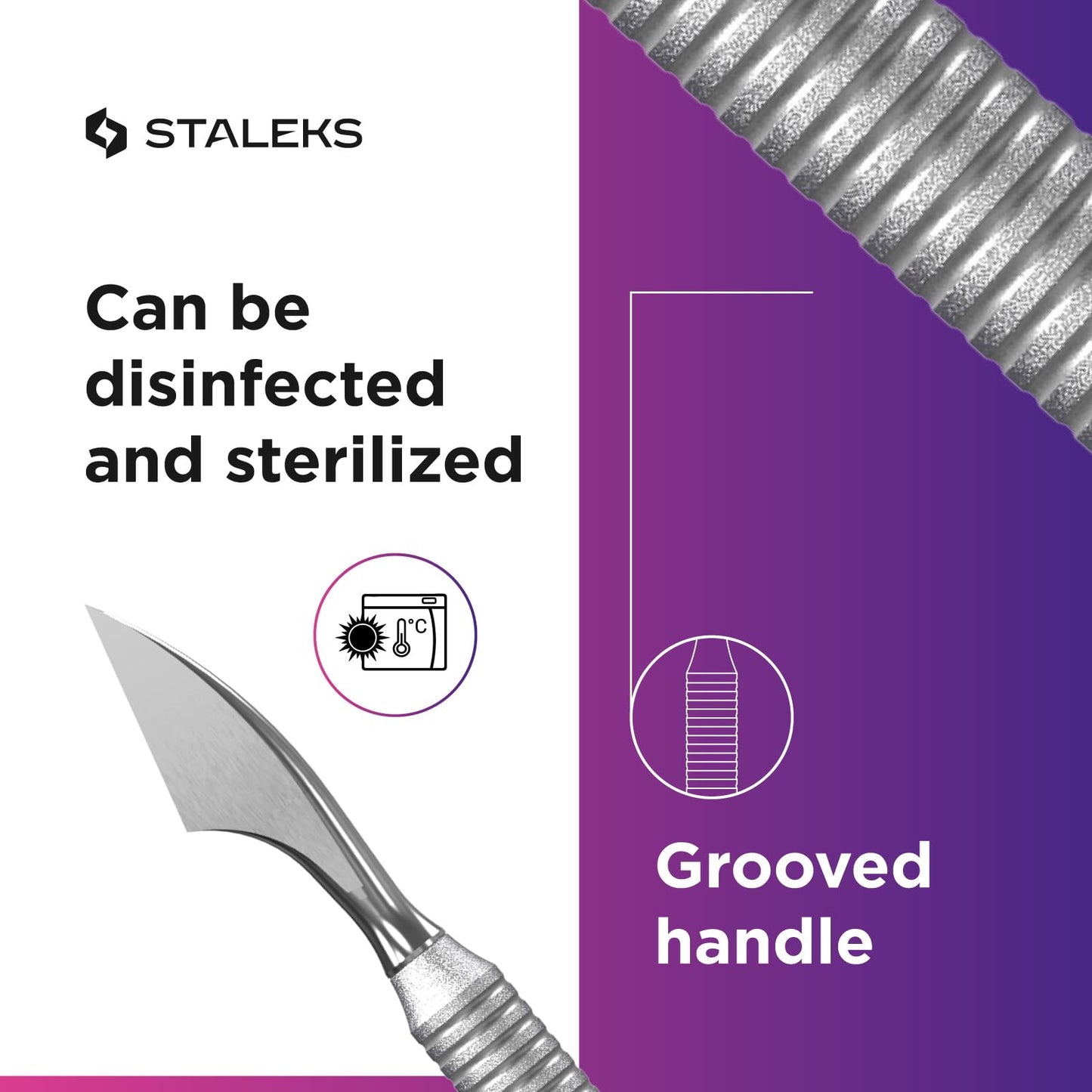 Staleks Pro SMART 51 Manicure Pusher Type 2 – Wide Pusher and Cleaner – Stainless Steel – Professional Cuticle Tool for Manicure and Pedicure