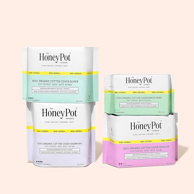 The Honey Pot Company - 48ct - Sanitary Pads for Women - Non-Herbal Overnight w/Wings - Organic Cotton Cover & Ultra-Absorbent Pulp Core - Feminine Care - FSA & HSA Eligible