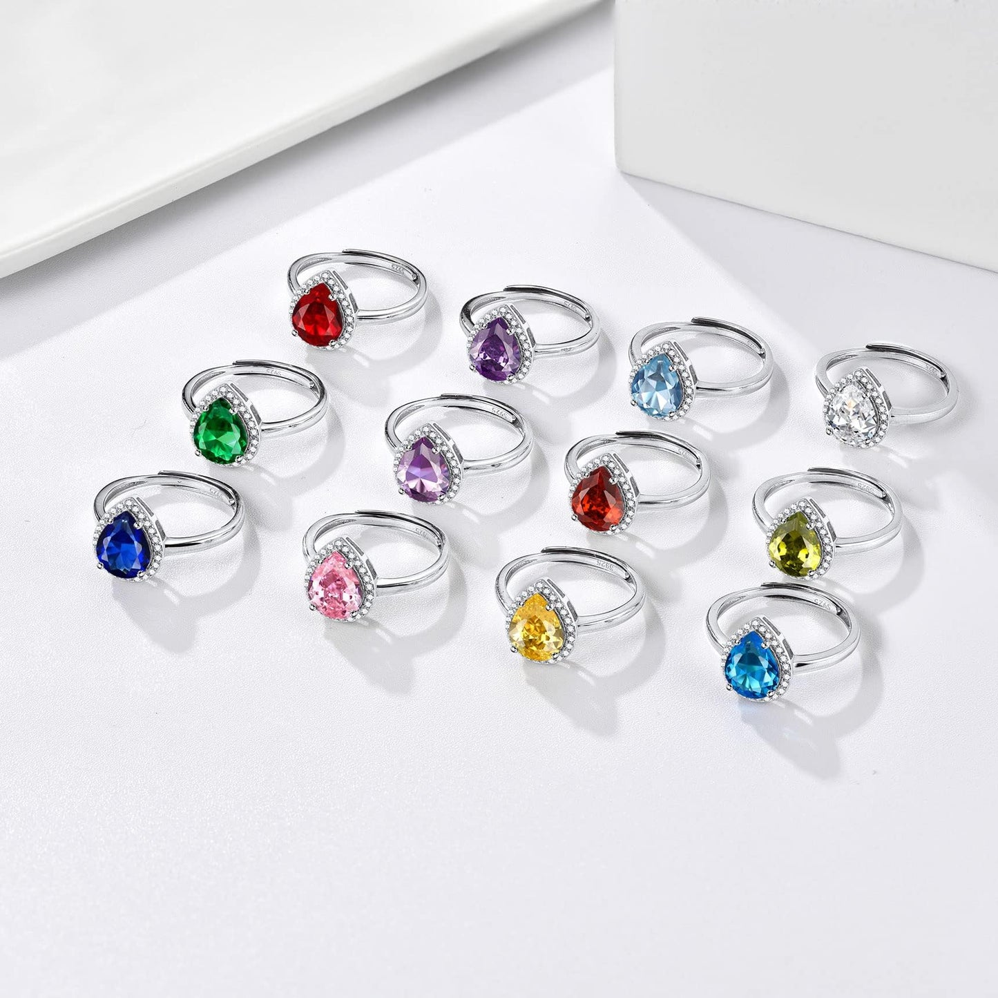 Bestyle 925 Sterling Silver Infinite Birthstone Rings August Teardrop Peridot Crystal Rings, Dainty Love Statement Rings Adjustable, Minimalist Gift on Birthday/Valentines/Thanksgiving/Christmas
