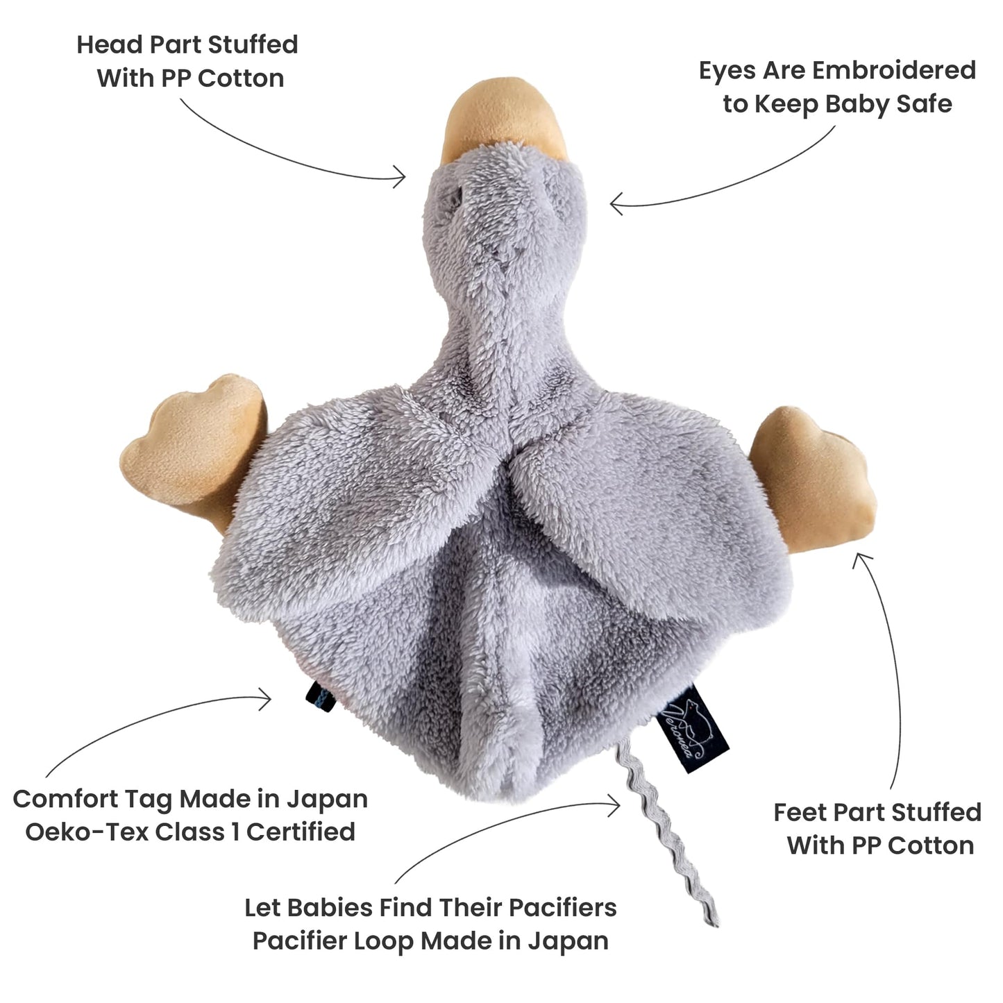 Veronea Helga The Goose, Pacifier Holder, Security Blanket Lovey, Infant Stuffed Toy, 9.8 Inches (Pack of 1) (Sky Grey)