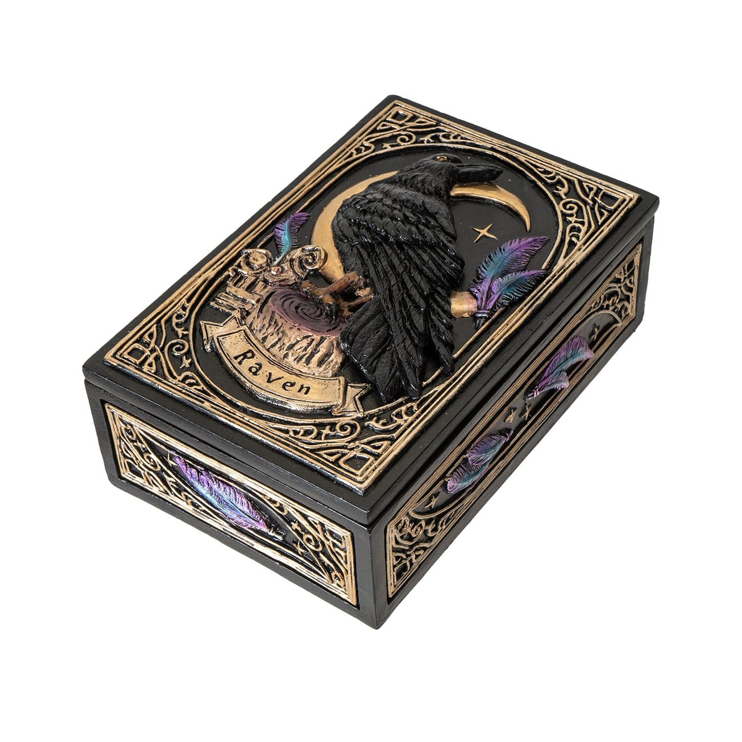 Pacific Giftware Raven Tarot Box with Moon and Feather Design Ideal for Tarot Cards Jewelry or Keepsake Storage Perfect for Gothic Home Decor 5.63" Long