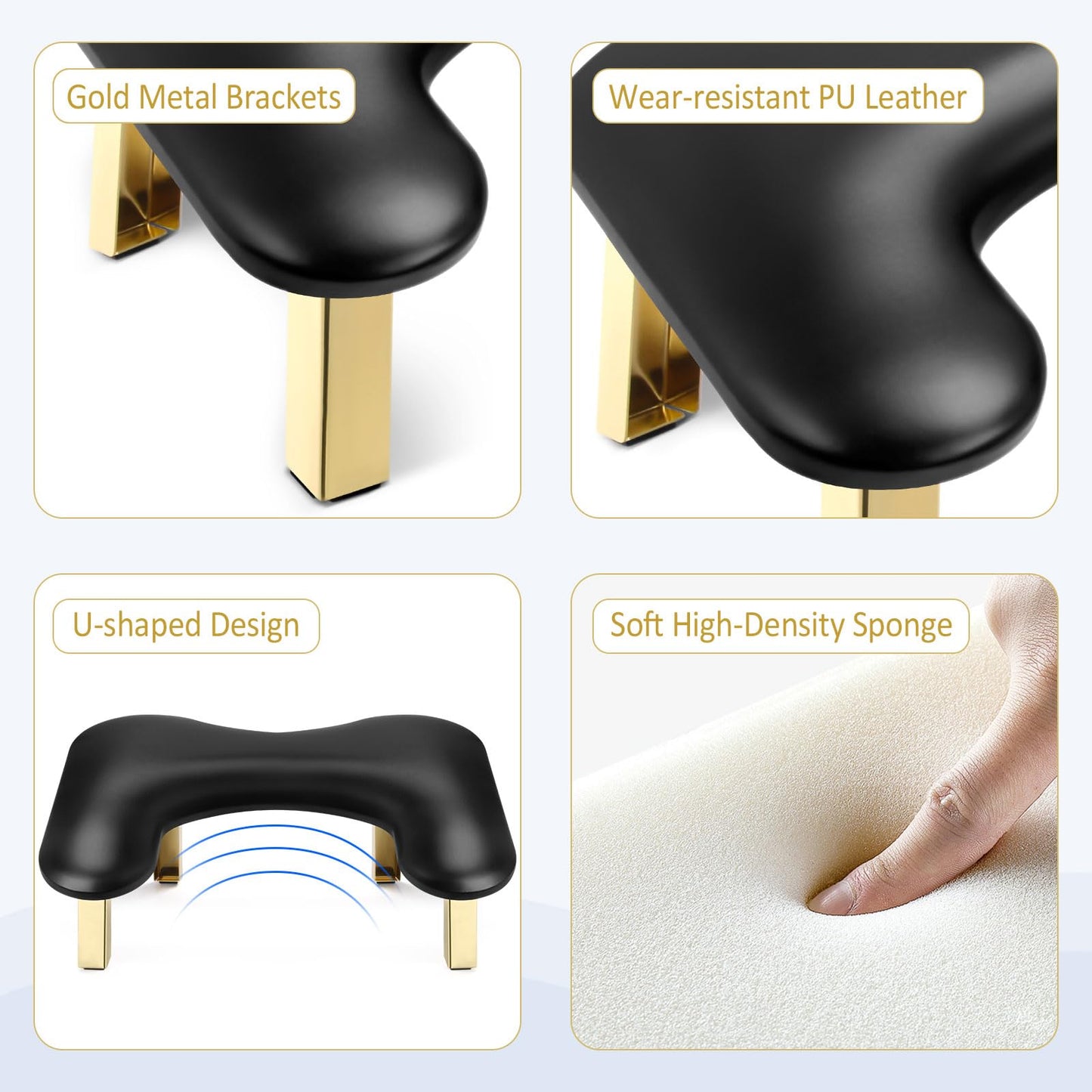 Nail Arm Rest, Foldable Arm Rest for Nails Tech, PU Leather Nail Hand Rest, Nail Tech Client Arm Stand, U Shape Manicure Hand Rests for Foot Hand Holder, Black