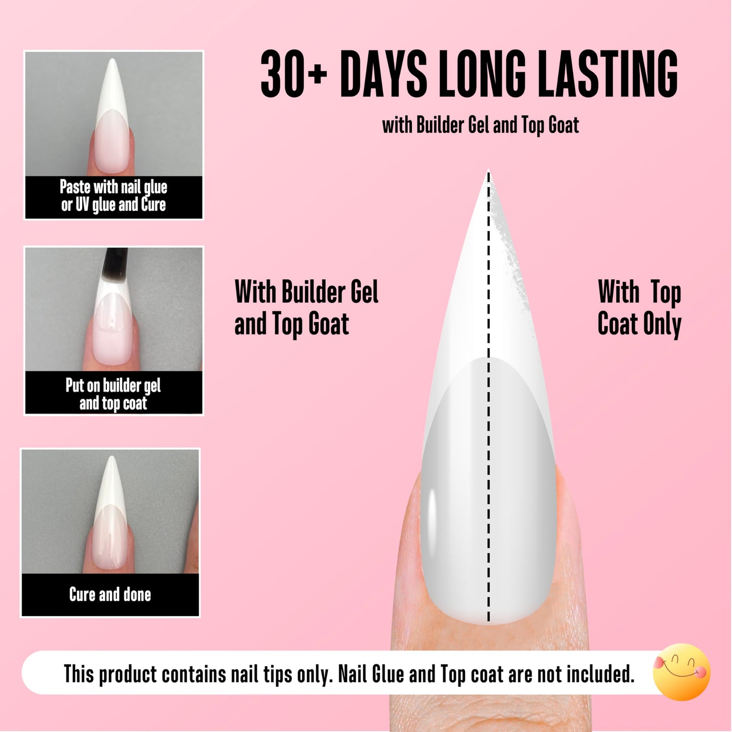 NOVO OVO White French Tip Long XL Sharp Stiletto Nail Tips Press on Milky White (Cloud Dancer), Soft Gel Double Matte Fake Nail Extension, Full Cover False Nails for Acrylic DIY x 16 Sizes 160 pcs
