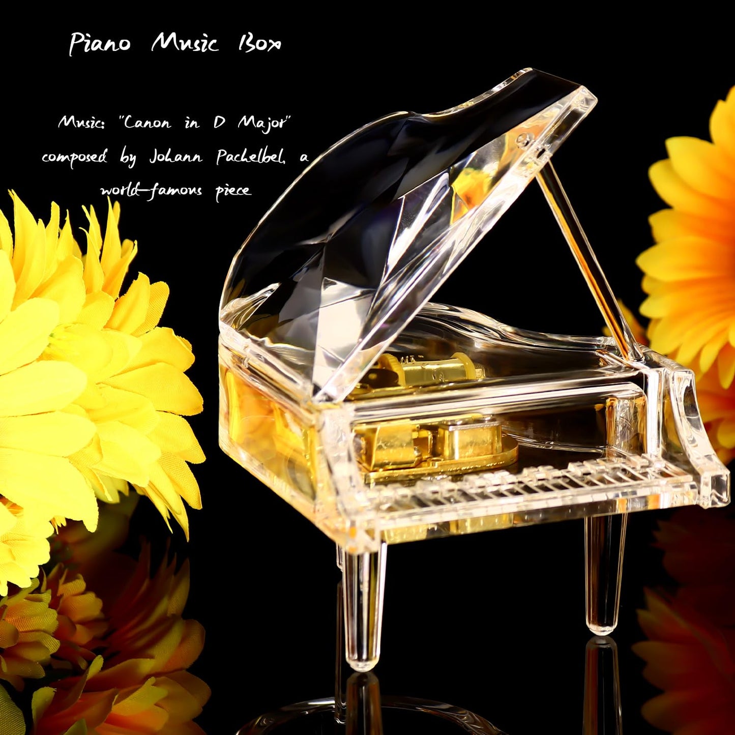 YCXYQ Transparent - Piano Music Box Mechanical Clockwork Crystal Piano High-End Acrylic Ornament Crystal Craft (Music: Canon)