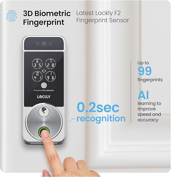 Lockly Visage Zeno Series Smart Lock, Facial Recognition & Fingerprint Keyless Entry Door Lock, Built-in Wi-Fi Deadbolt with Apple Home Key, PIN Genie Keypad, App Remote Control, Easy Installation