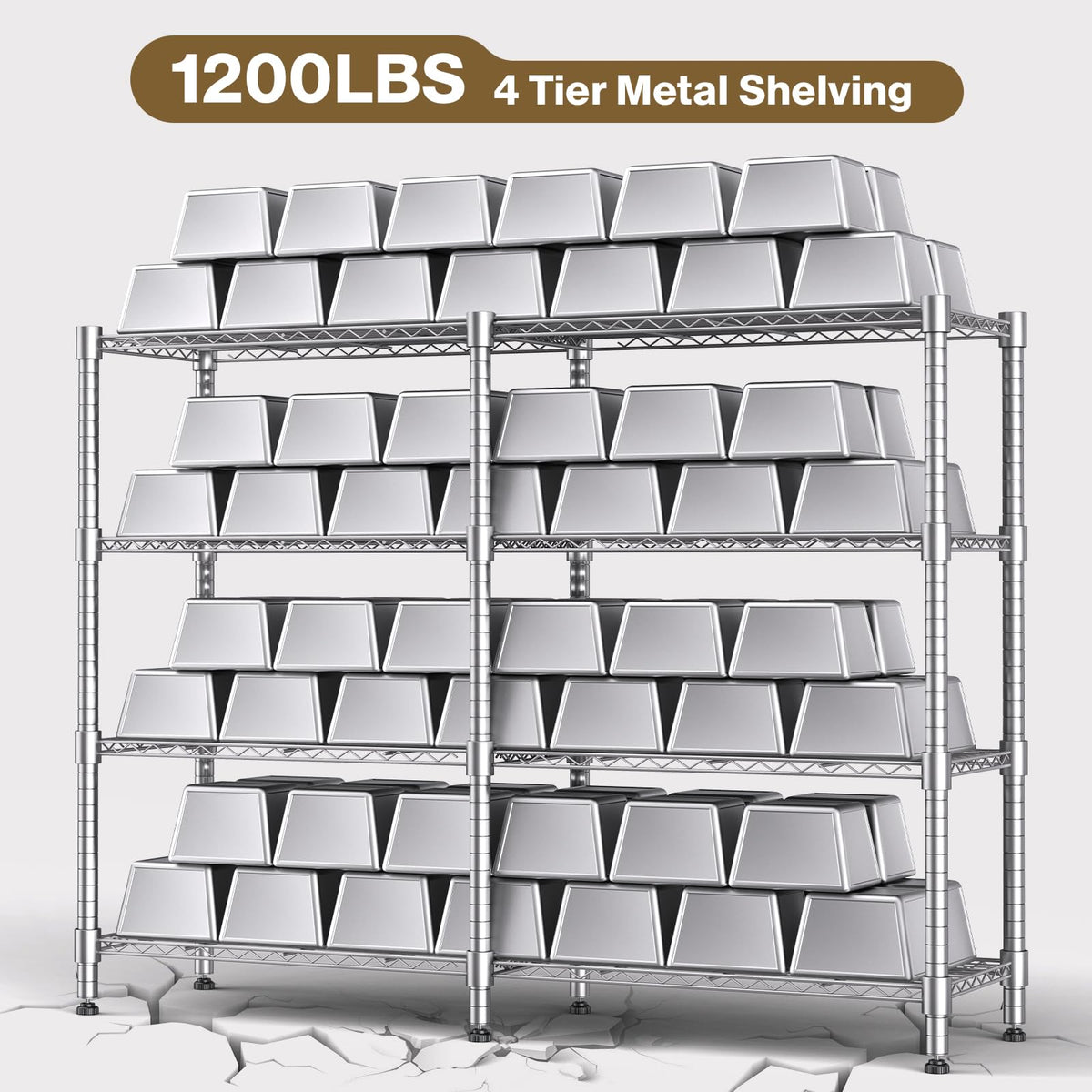 60" W Metal Storage Rack Loads 1200LBS