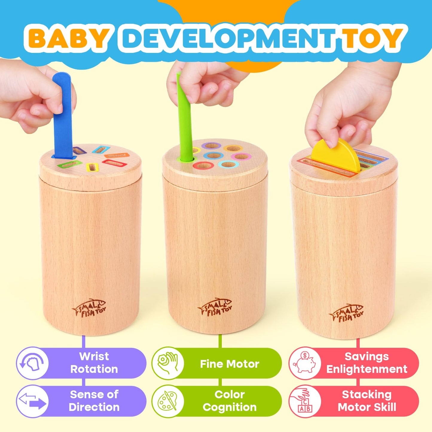 SMALL FISH Wooden Montessori Baby Toys and Toddler Busy Board Bundle