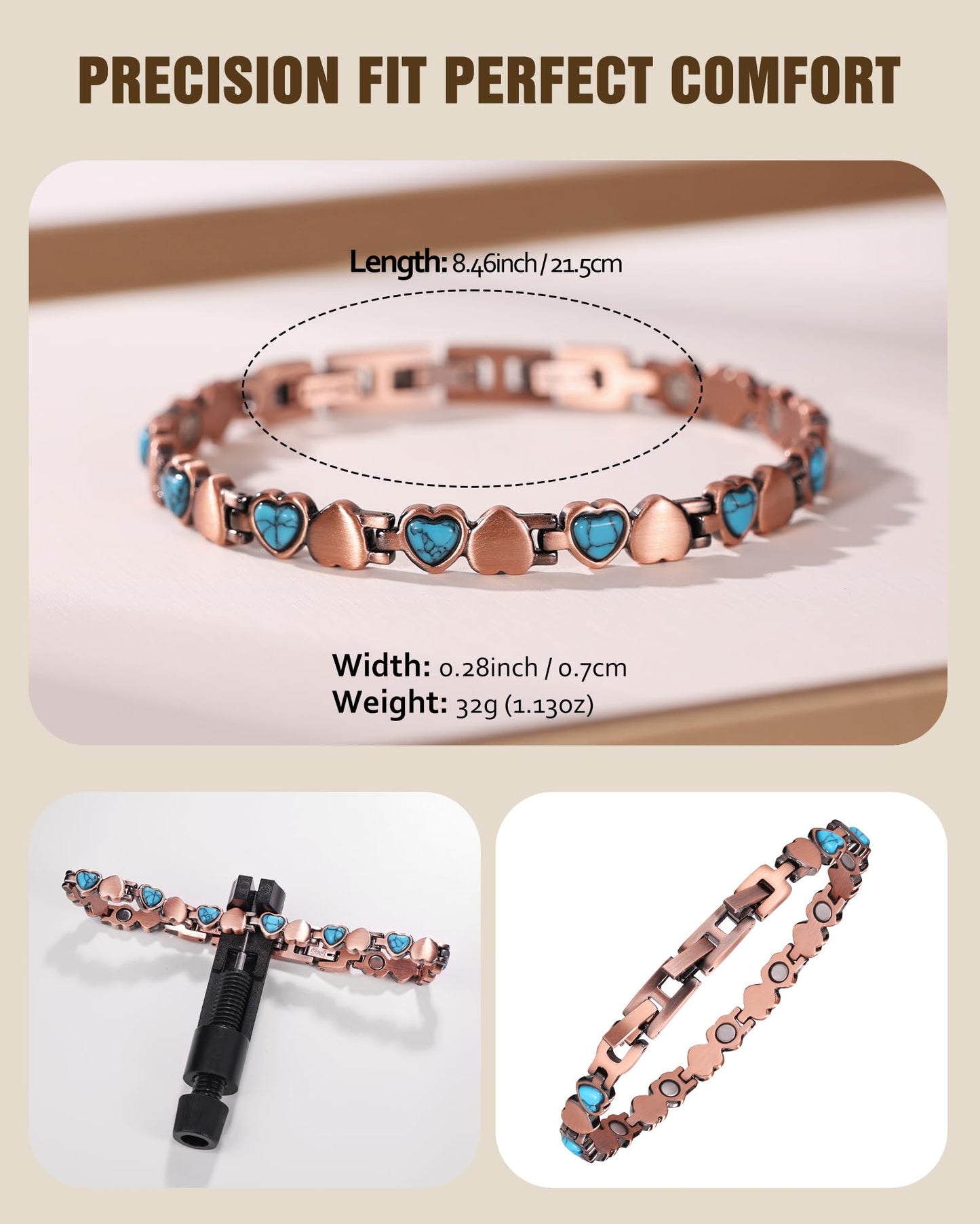 Jecanori Ultra Strength Copper Magnetic Bracelets for Women with 3800 Gauss Magnets &Sizing Tool