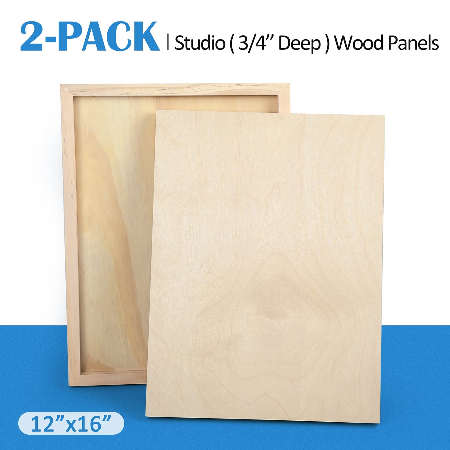 Falling in Art Unfinished Birch Wood Panels Kit, 2 Pack of 12x16’’ Studio 3/4’’ Deep Cradle Boards for Pouring Art, Crafts, Painting, and More