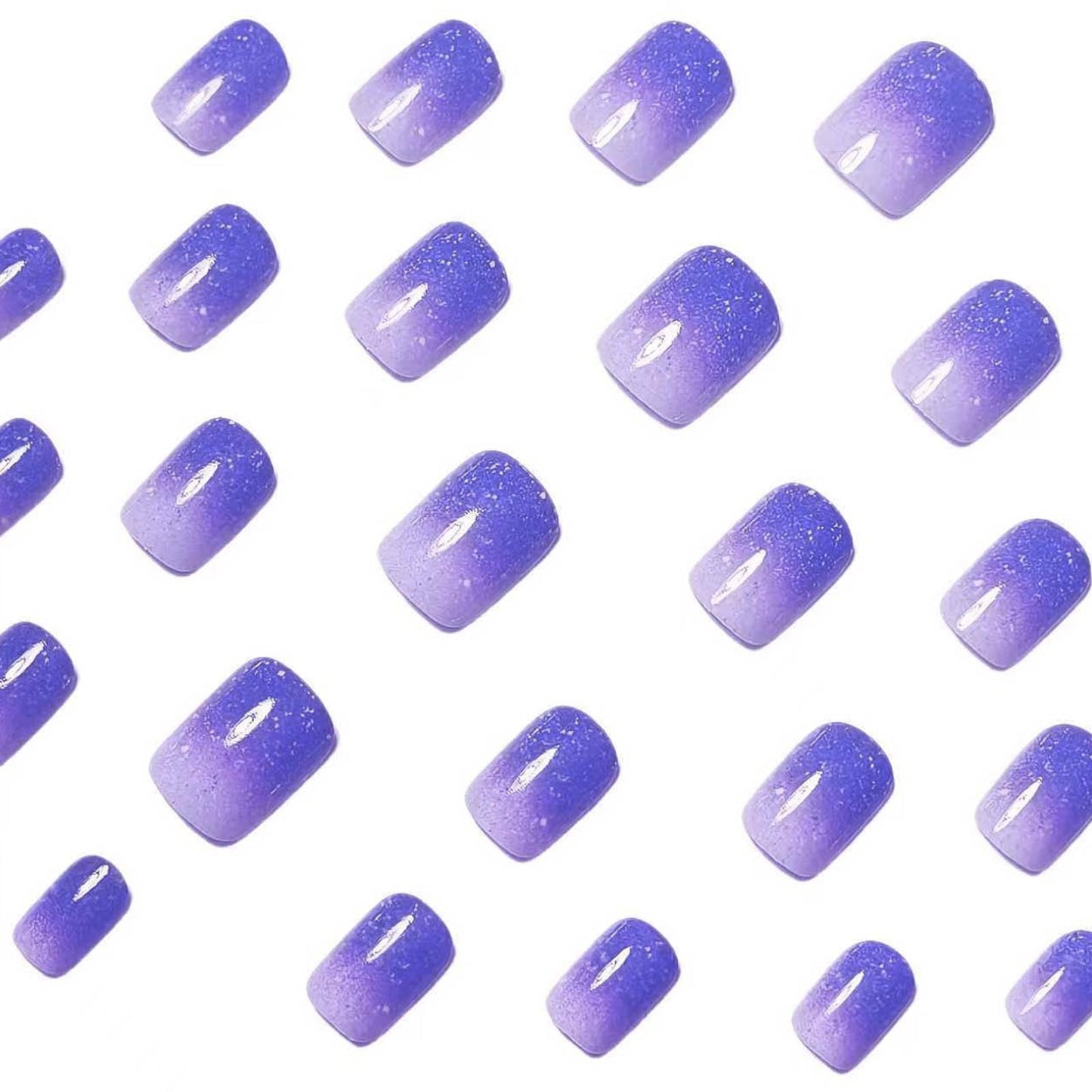 Purple Press on Nails Short Square Fake Nails with Gradient Designs Cute Nails Press ons Glossy Glue on Nails Artificial Acrylic Nails Simple Stick on Nails for Women 24Pcs