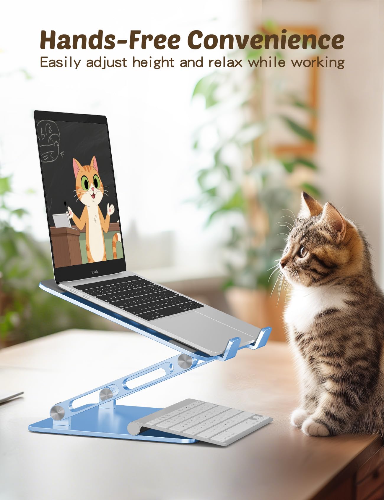 Aoviho Laptop Stand for Desk – Adjustable Aluminum Laptop Riser with Unique Cat-Shaped Cooling Vent, Portable Desk Gift & Decor, Compatible with MacBook Air Pro, Dell, HP, Lenovo (10"-17.3"), Sky Blue