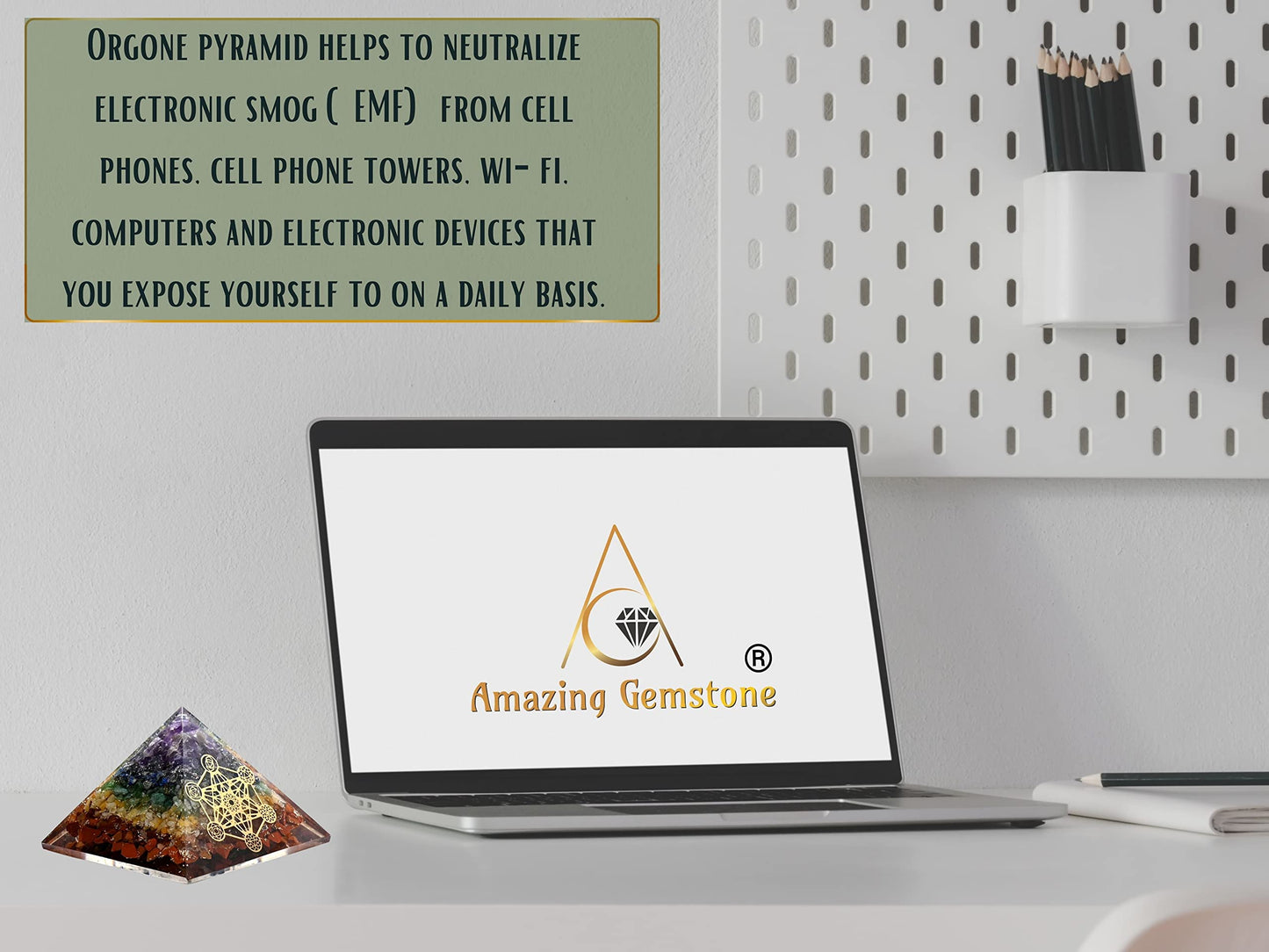 Amazing Gemstone Large Orgone Pyramid | Natural Chakra Pyramid Crystal | Chakra Metatron Orgonite Pyramid | Organ Pyramids Positive Energy Healing