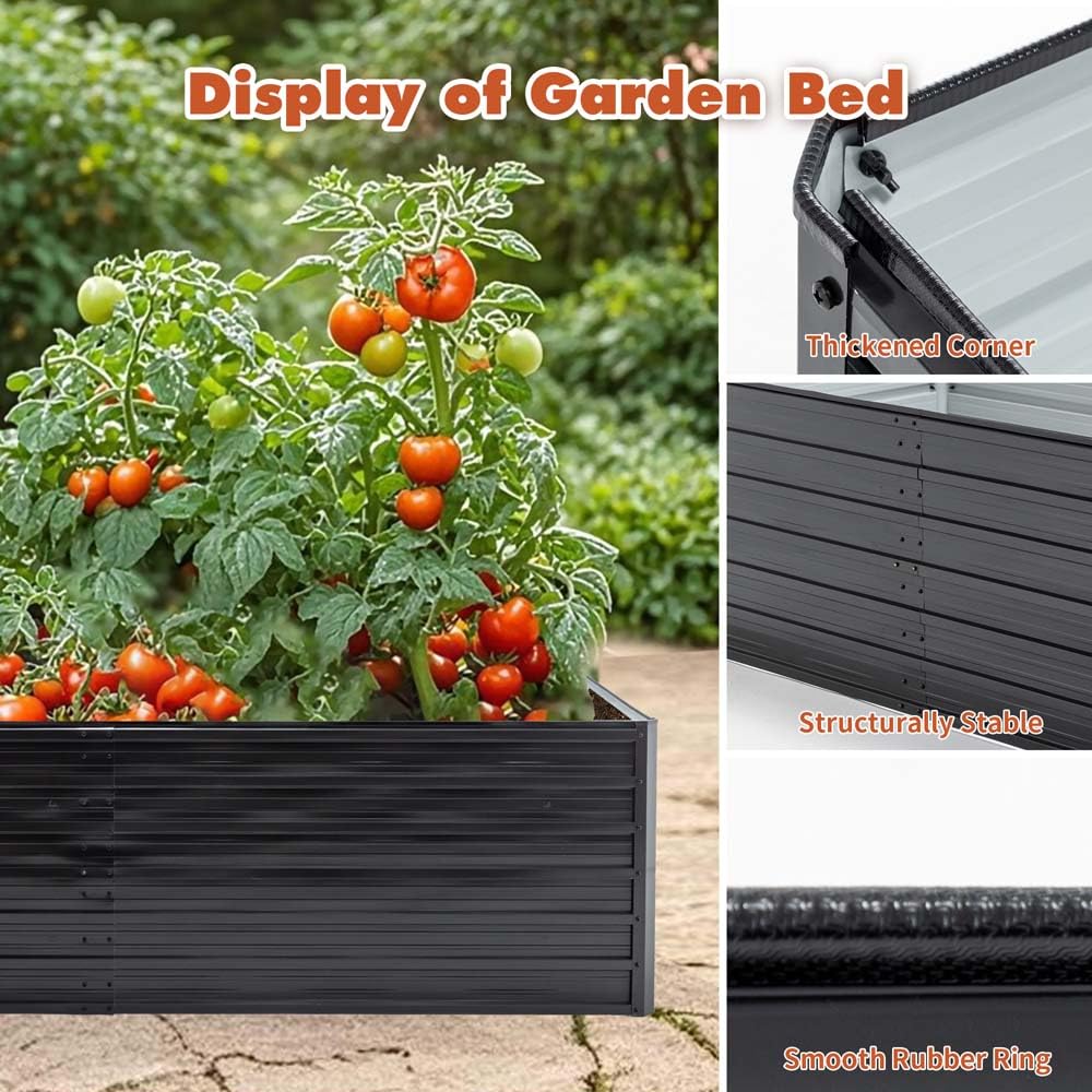 Ningering Metal Raised Garden Bed 8x4x2 FT, Outdoor 2 Pcs Galvanized Planter Boxes Set with 4 Reinforced Bars,Rectangle Vegetable & Flower Beds for Herbs, Fruits, Planting (8x4x2 FT)