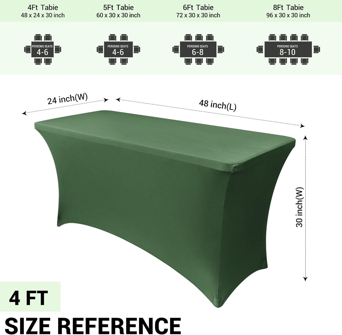 Obstal 4Ft Stretch Spandex Table Cover for Standard Folding Tables - 2 Pack Universal Rectangular Fitted Tablecloth for Party, Banquet, Events, Trade Show Blackish Green, 48L x 24W x 30H Inches