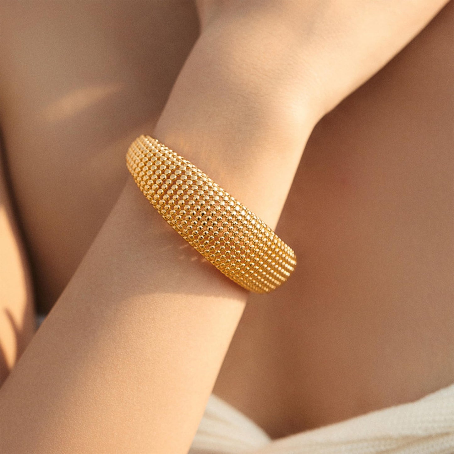 BXDA Gold Plated Hollowed Cuff Bangle Bracelet for Women, Trendy Handmade Chunky Stackable Open Bracelets Summer Fashion Jewelry Gift