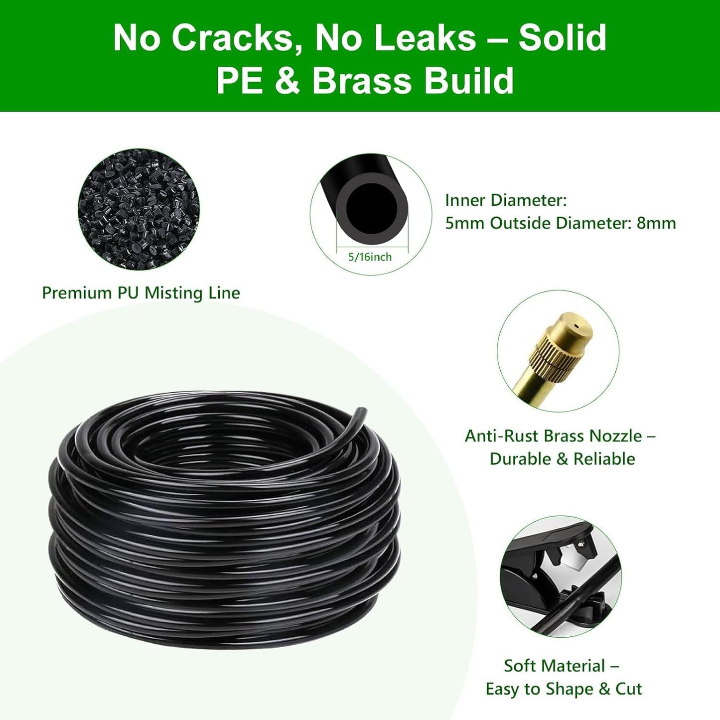 HEKIWAY 50FT Drip Irrigation System for Garden – Automatic Watering Kit with Solid Brass Metal Connectors, 360° Bendable Tubing &16 Adjustable Nozzles for Greenhouse, Lawn, Yard & Plants
