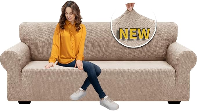 XINEAGE 2026 New 1 Piece Couch Covers for 3 Cushion Couch (79"-91") Stretch Sofa Cover Slipcover Pet Friendly Soft Washable Furniture Protector with Elastic Bottom for Kids,Dog (Sofa, Khaki)