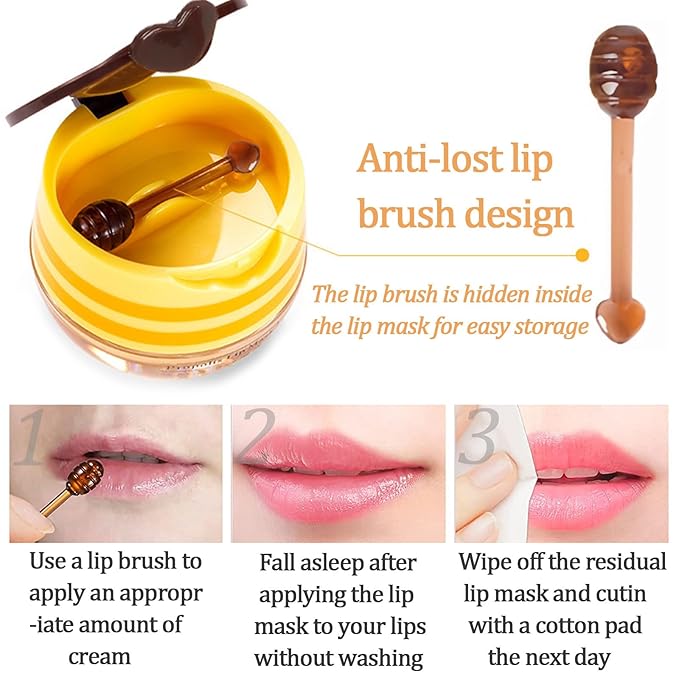 8 PCS Bee Lip Balm Lip Mask Honey Pot, Propolis Lip Mask Overnight Moisturizing Lip Balm with Stick, Lip Sleeping mask Hydrating Prevention Dry & Cracked,Reduce Lip Lines Scrubs Exfoliato