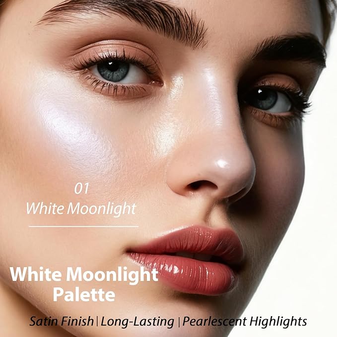 Highlighters Makeup Palettes,Face Glitter Glow Makeup Natural Glow Finish,Face Body Highlighters & Luminizers, Pearl Shimmer Highlighter Makeup Smooth Baked Powder,01-Pearl White