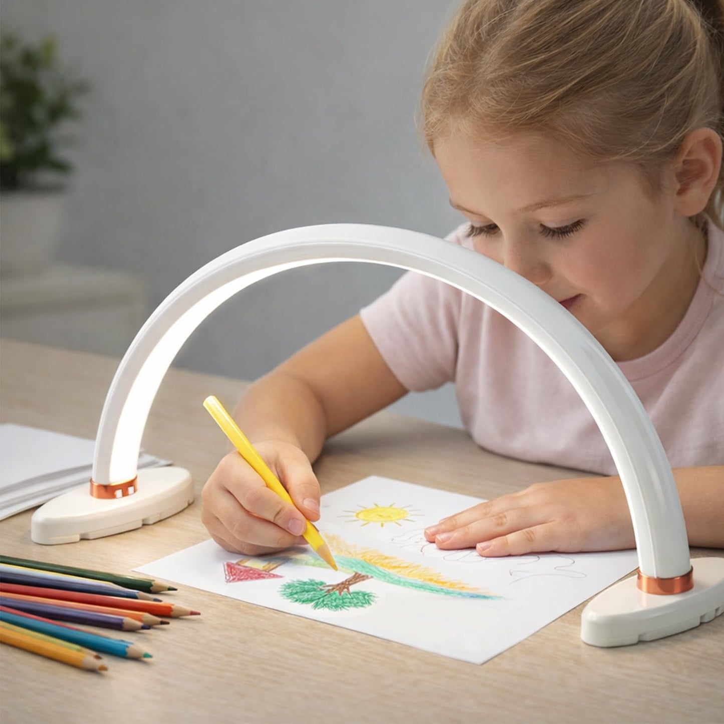 BZJ 16 inch Half Moon Light for Nail Desk Portable Nail Light with Liftable Base Desk Lamp No Flicker & Shadow for Desk Salon Table Use, 3 Color Temperature