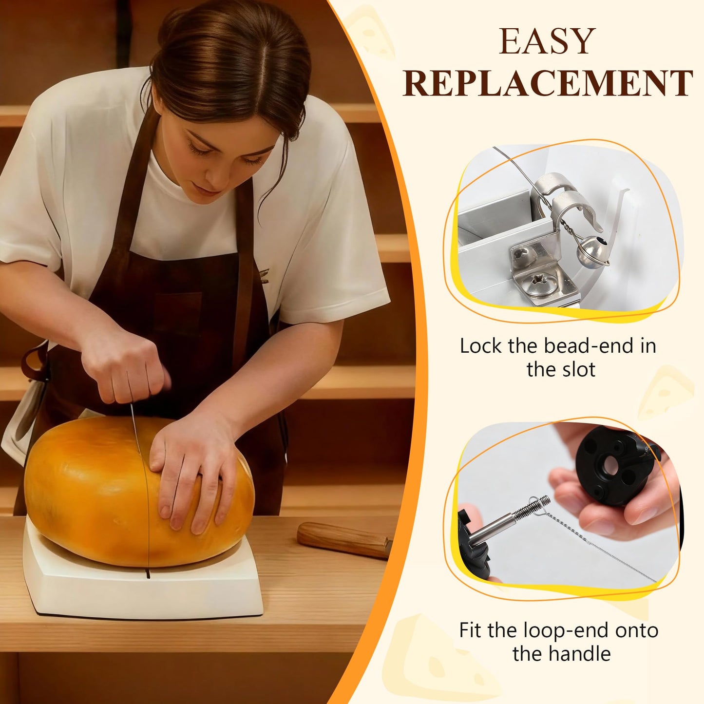 Replacement Cheese Cutting Wires Compatible with Boska Cheese Commander Pro/Pro+, Stainless Steel Cutter Wire Replacement, Fit & Easy to Install for Hard or Semi Hard Block Cheddar & Gouda(6 Pack)