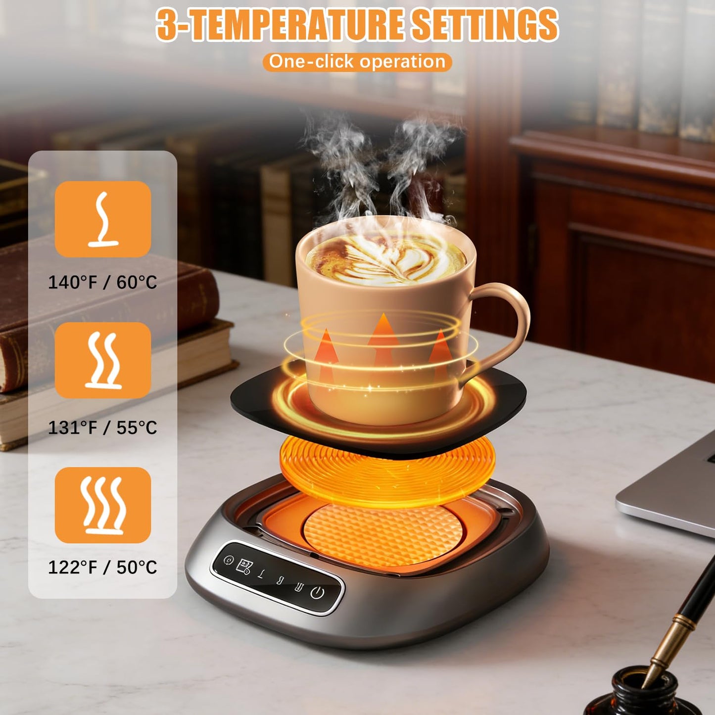 Coffee Mug Warmer, USB Powered Coffee Cup Warmers for Desk, Three Adjustable Temperature Settings and an Automatic Power-Off Function for Tea, Hot Cocoa, Milk(Gray)