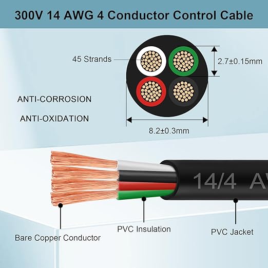 MOOKEERF 14/4 AWG Mini-Split Cable - 30FT 14 AWG 4 Conductor Control Cable 300V Stranded Oxygen-Free Pure Copper Wire for Mini Split Air Conditioner,Heat Pump,HVAC Systems and Speaker Systems