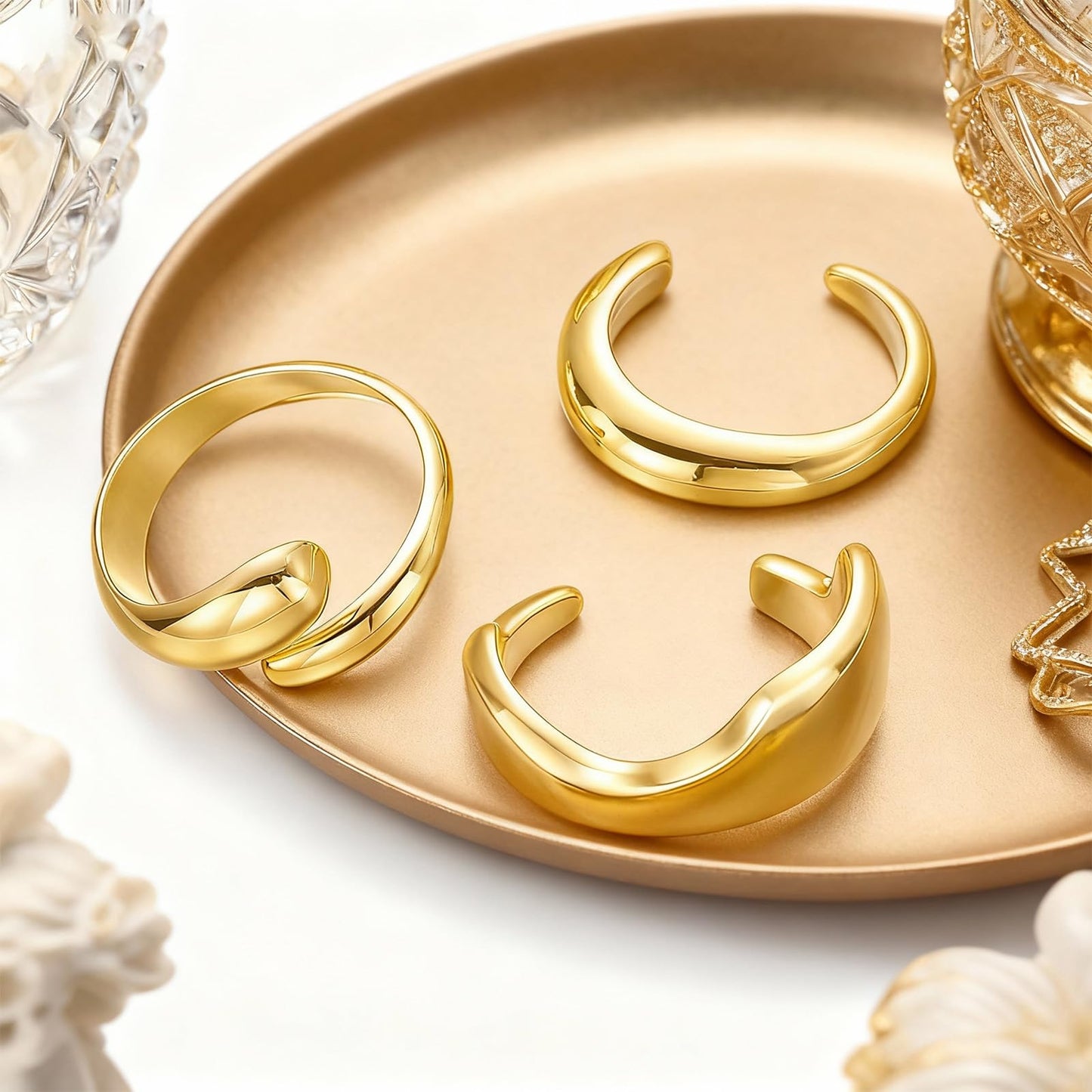 KHRYPTXH Chunky Gold Bangle Bracelet Set for Women, Trendy Big Stackable 14k Gold Plated Bangles, Fashion Jewelry for Women, Statement Cuff Bracelet Stack for Daily Wear Party Events