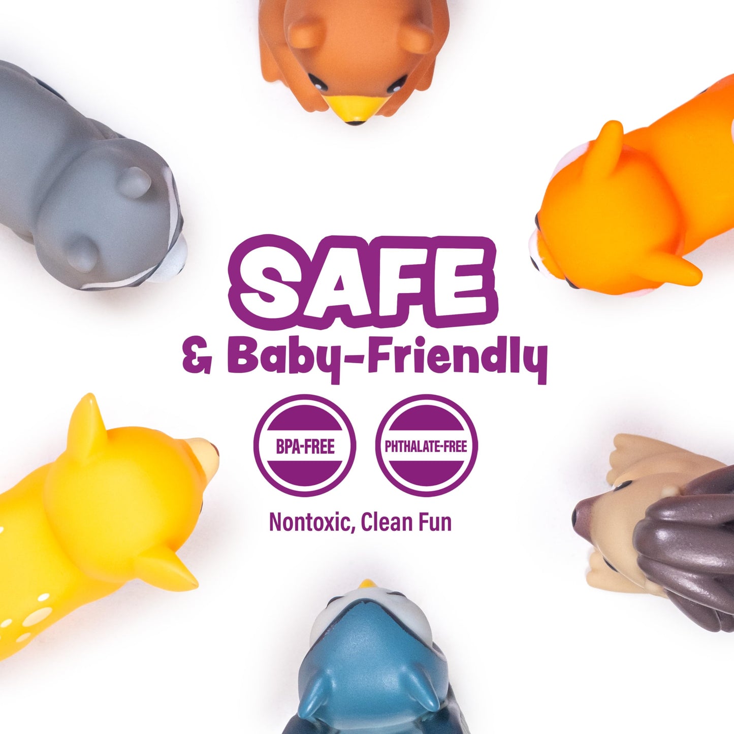 Tub Works® Woodland Animals Watertight Baby Bath Toys, 6 Pack | Sealed, No Hole Bath Toys Design Keeps Moisture Out | Soft, Squeezable & Float on Water | Easy-Grip Toddler Bath Toy Set for Kids Bath
