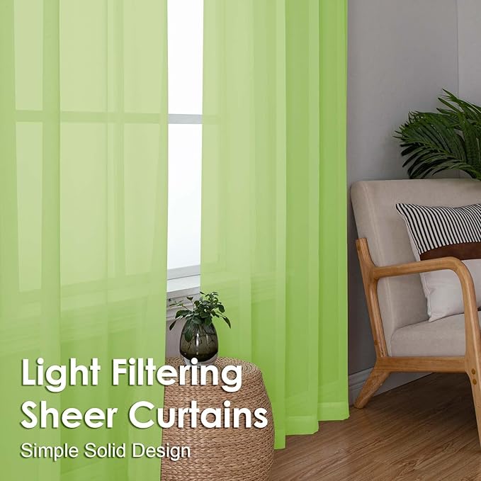 OVZME Sheer Curtains 63 inch Length 2 Panels Set for Bedroom Living Room, Soft Airy Elegant Light Filtering Sheer Curtains, Dual Rod Pocket Window Drapes, Each 42W x 63L Inches, Lime